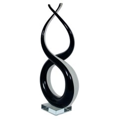 Retro Murano Glass "Love Knot" Table Sculpture in Black, White & Clear Glass