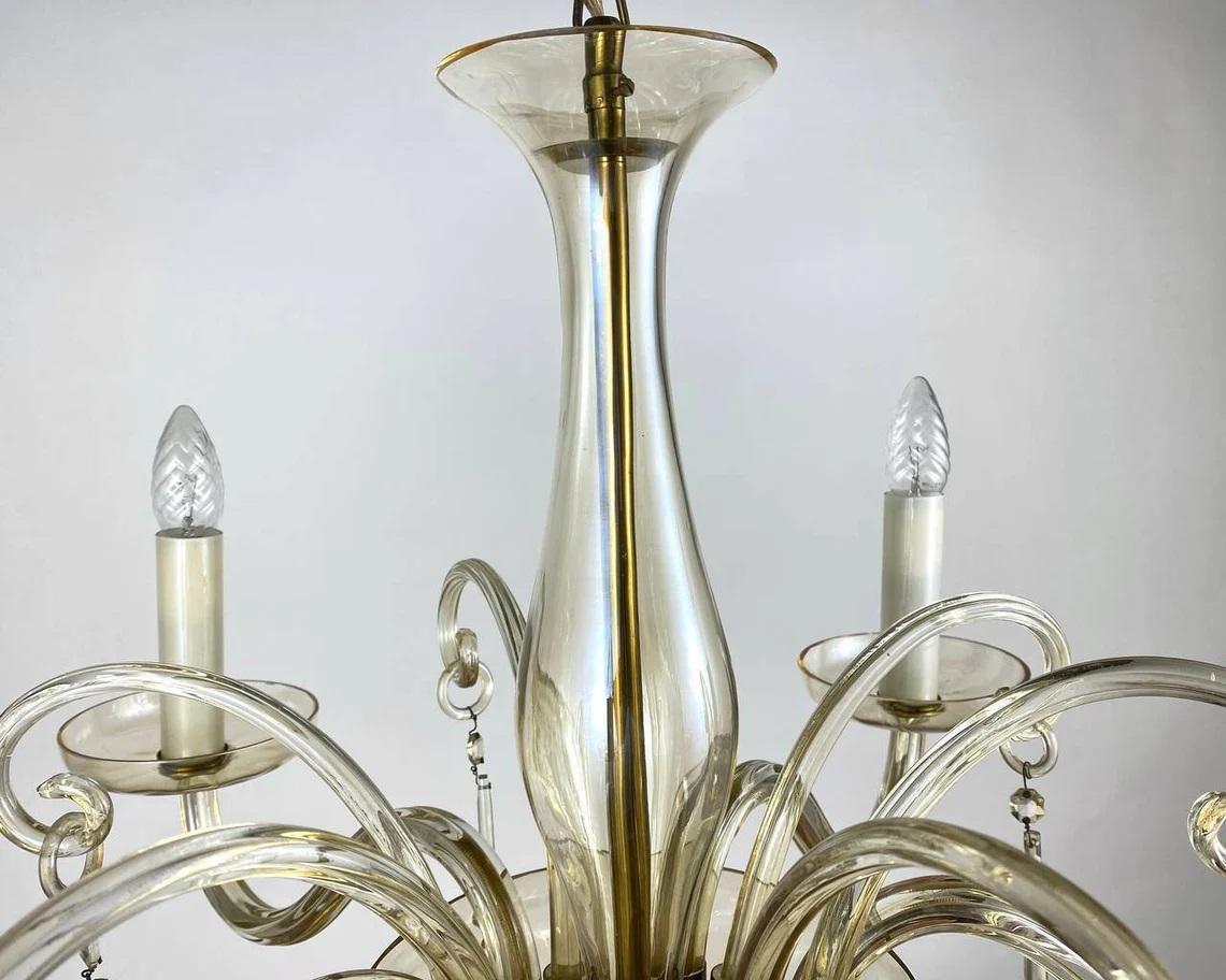 Schöner italienischer Muranoglas-Kronleuchter, 1970er Jahre (Vergoldet) im Angebot