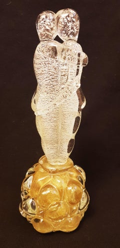 Murano Glass Lovers Abstract Sculpture with Gold and Silver Leaf