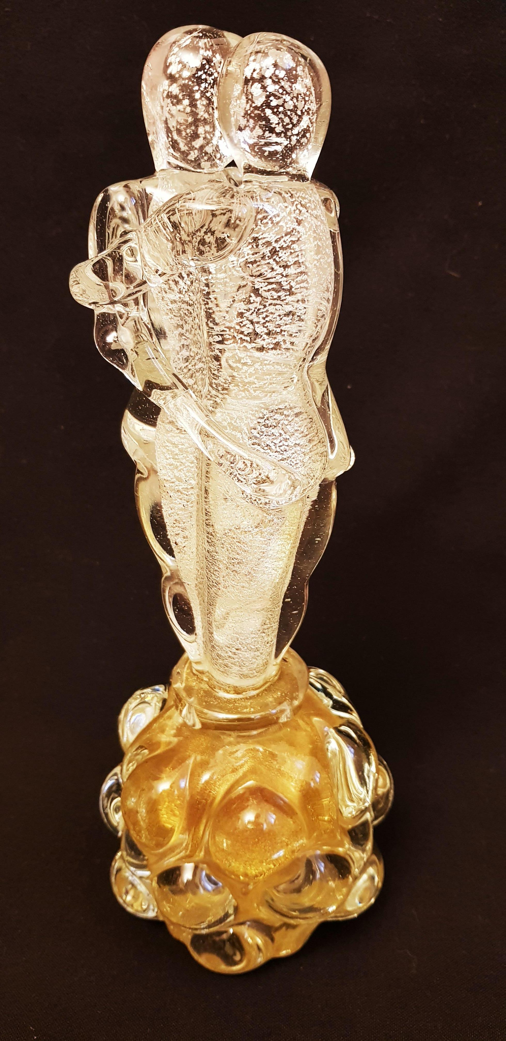 Art Deco Murano Glass Lovers Abstract Sculpture with Gold and Silver Leaf For Sale