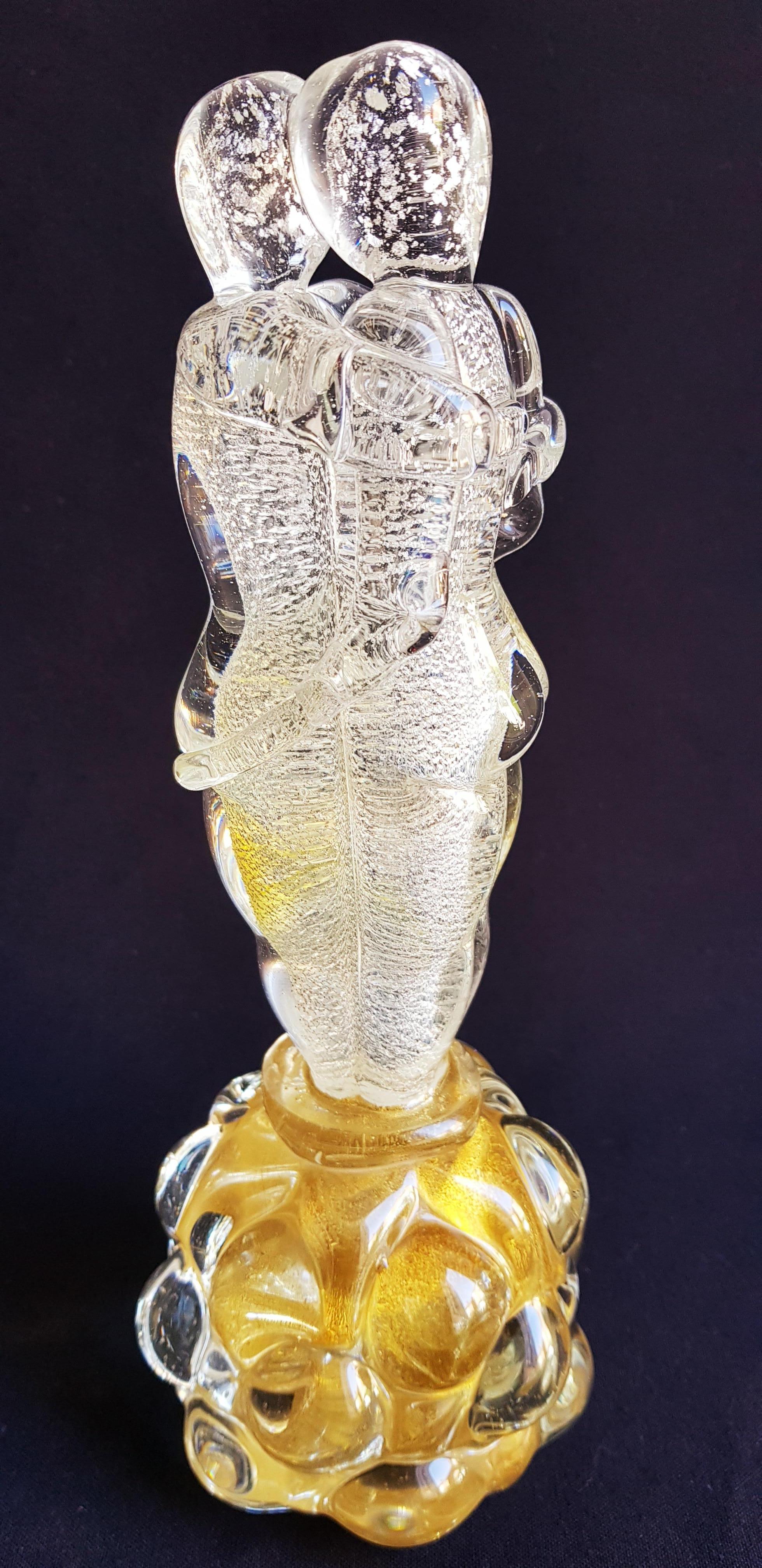 Murano Glass Lovers Abstract Sculpture with Gold and Silver Leaf For Sale 1