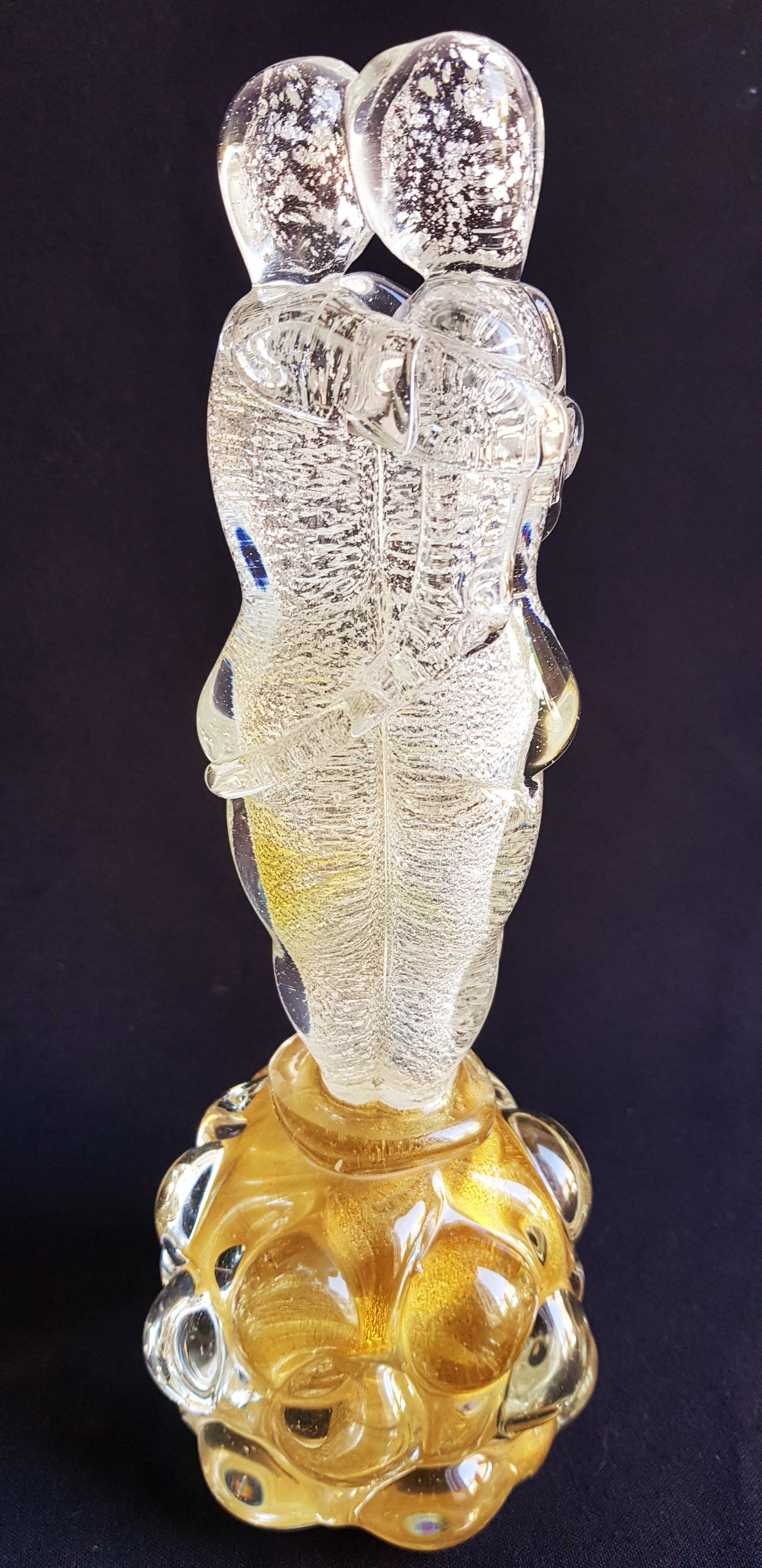 Murano Glass Lovers Abstract Sculpture with Gold and Silver Leaf For Sale