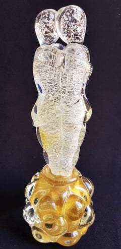 Murano Glass Lovers Abstract Sculpture with Gold and Silver Leaf