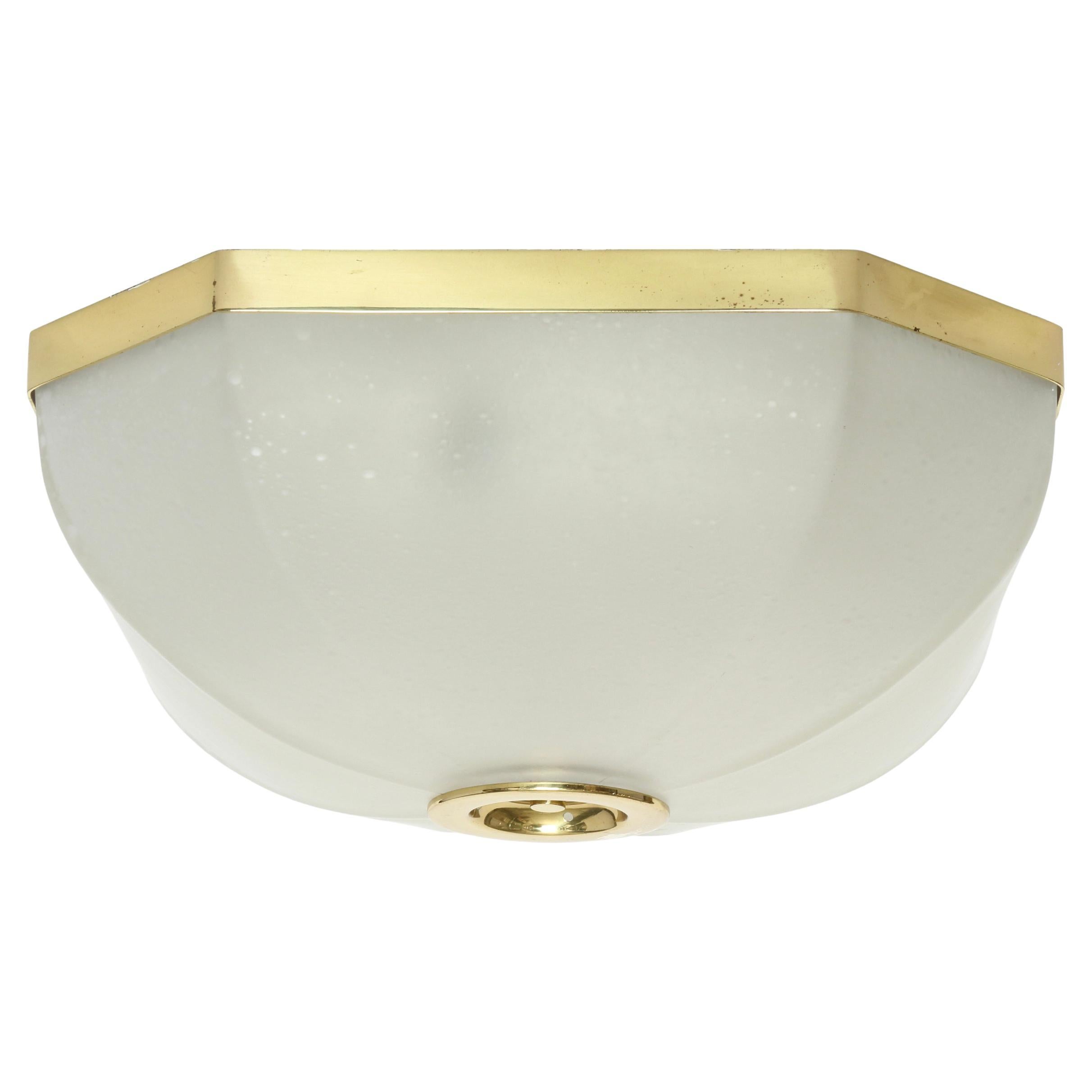 Murano glass Lumi Milano flush mount ceiling light in brass, Italy circa 1950s
