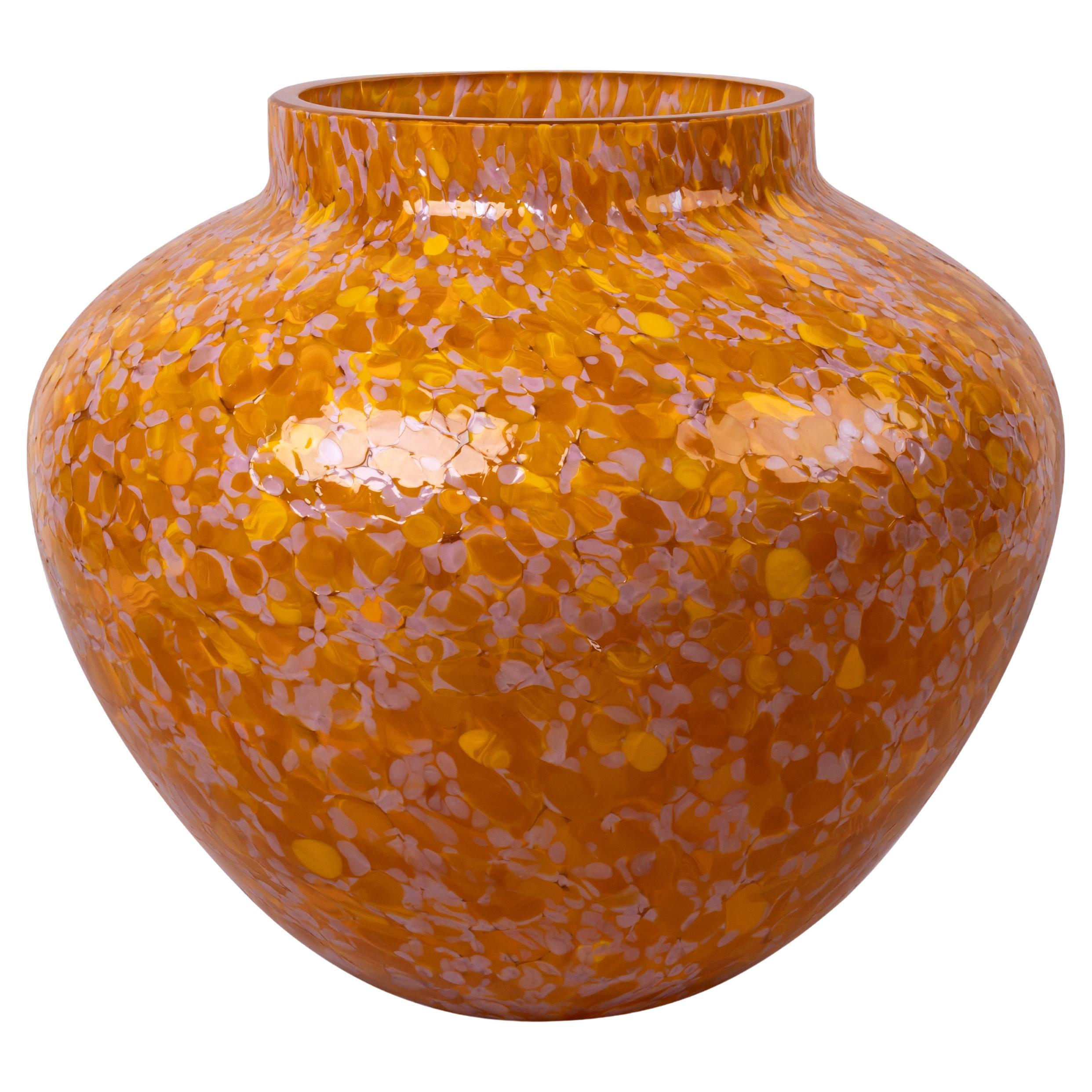 Murano Glass Macchia su Macchia Mustard & Violet Olla Vase Large For Sale