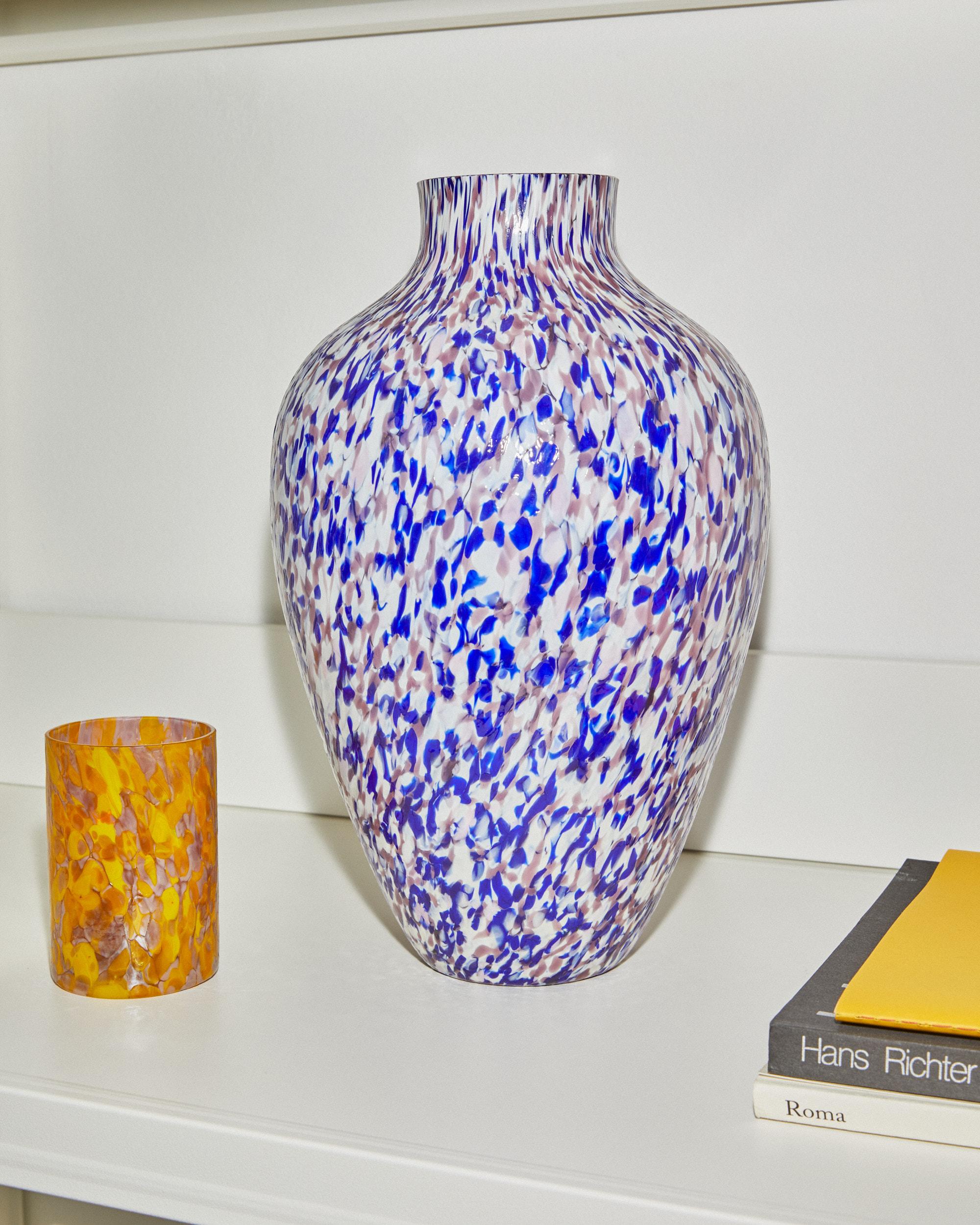 Hand-Crafted Murano Glass Macchia su Macchia Purple & Blue & Ivory Olla Vase Tall For Sale