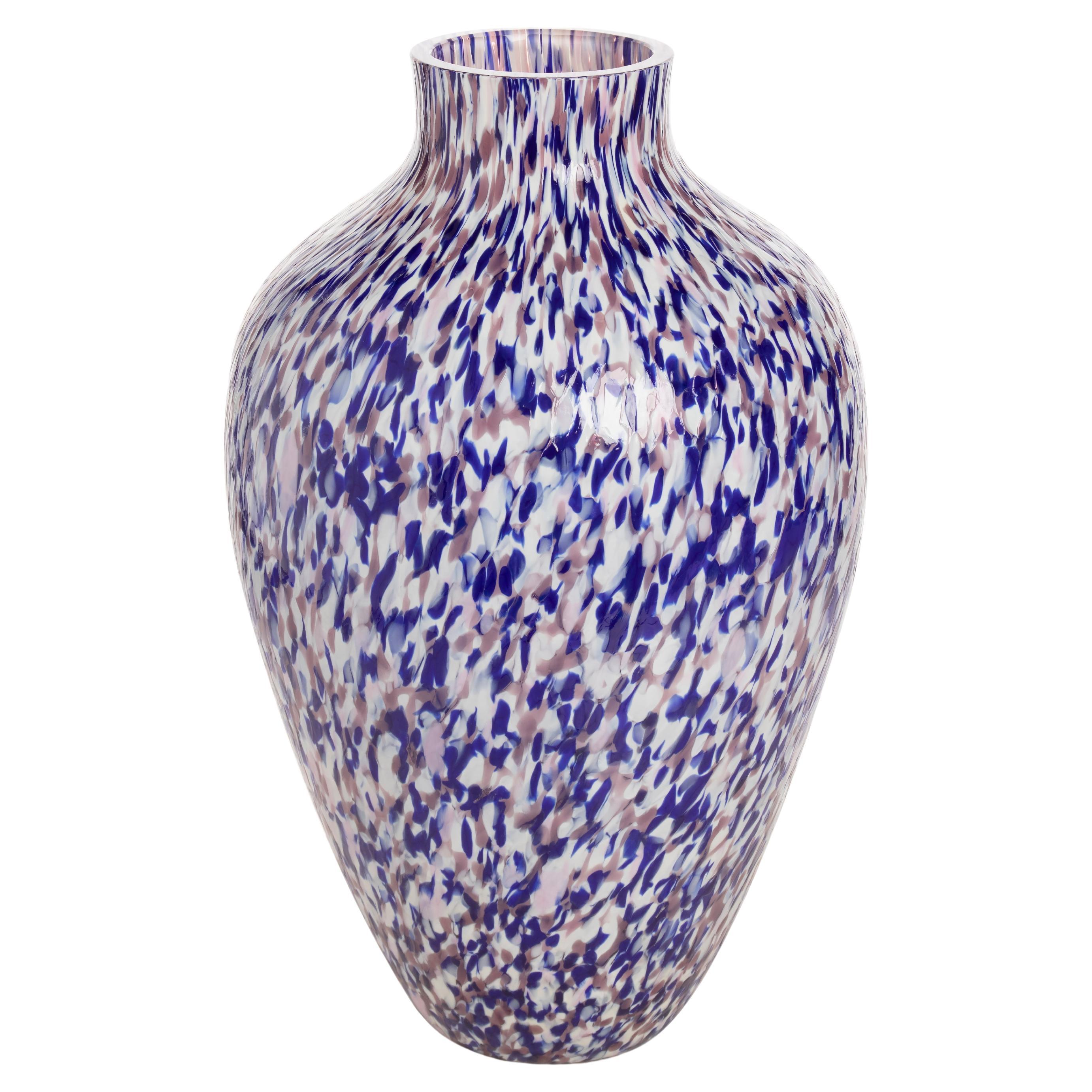 Murano Glass Macchia su Macchia Purple & Blue & Ivory Olla Vase Tall