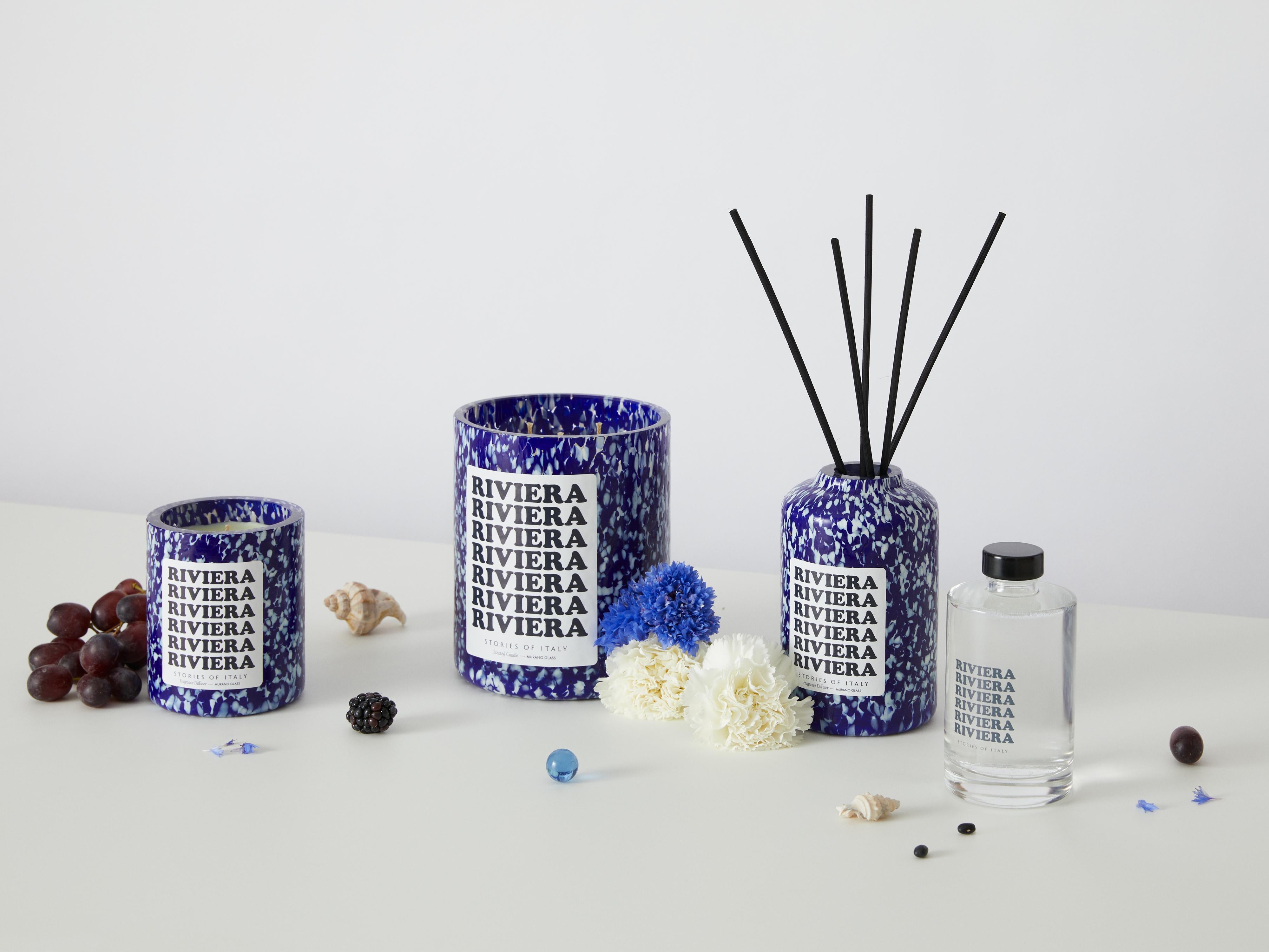 Vela perfumada de cristal de Murano Macchia su Macchia Riviera by Stories Of Italy Hecho a mano en venta