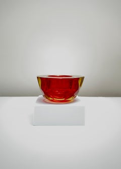 Murano Glass Faceted Geode Dish in Red and Yellow Sommerso