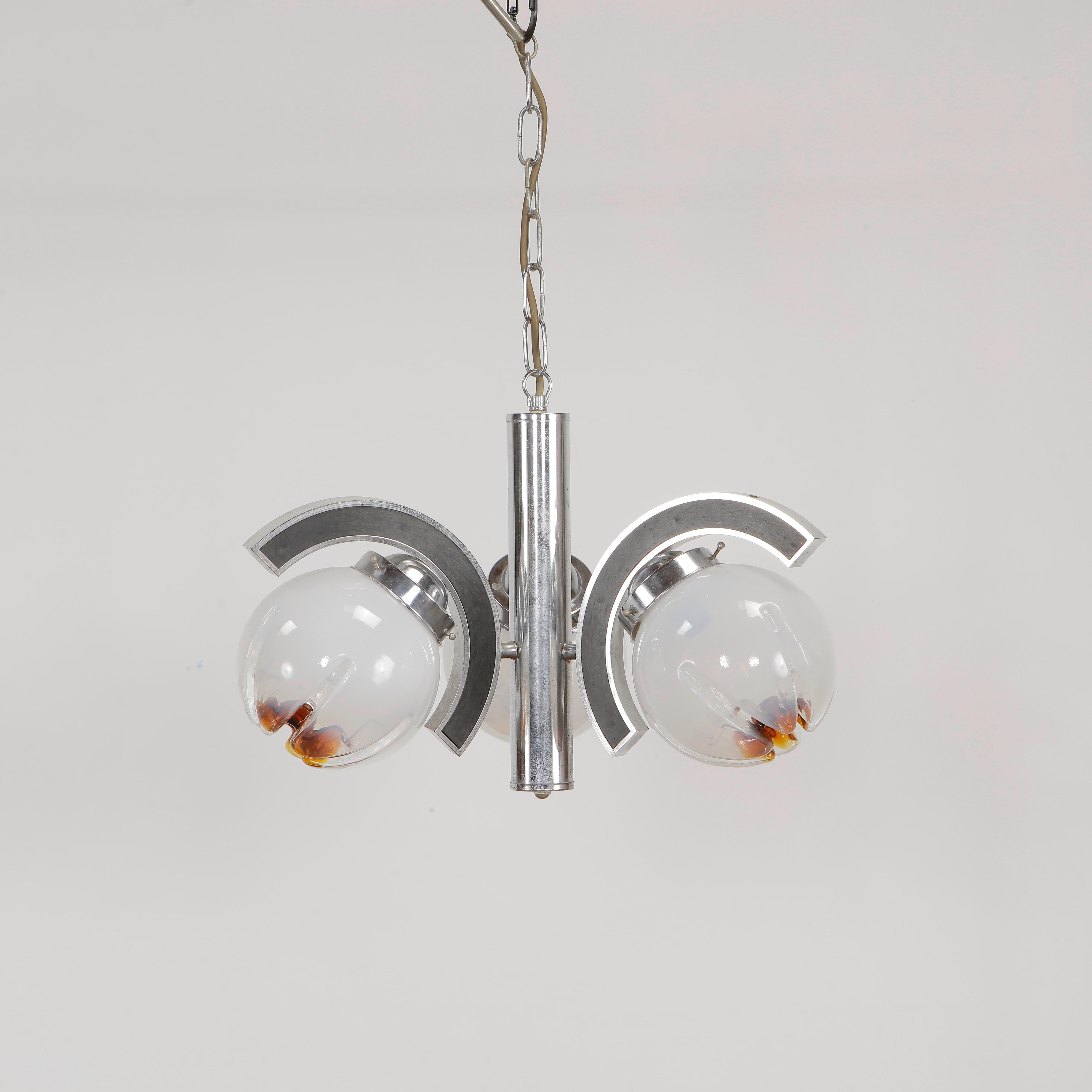 Mid-Century Modern Murano Glass Mazzega Three-Branch Pendant Light, 1970s For Sale