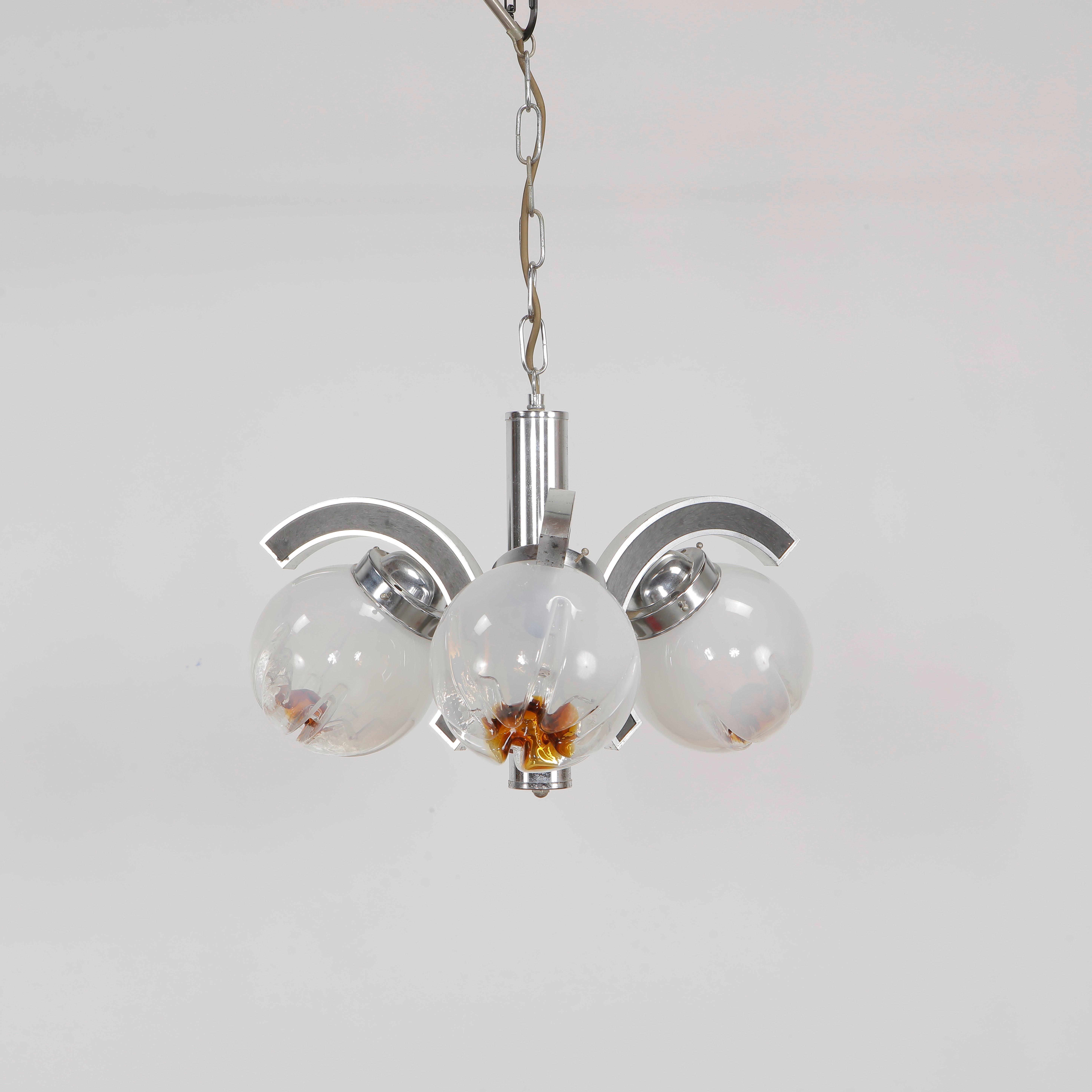 Italian Murano Glass Mazzega Three-Branch Pendant Light, 1970s For Sale