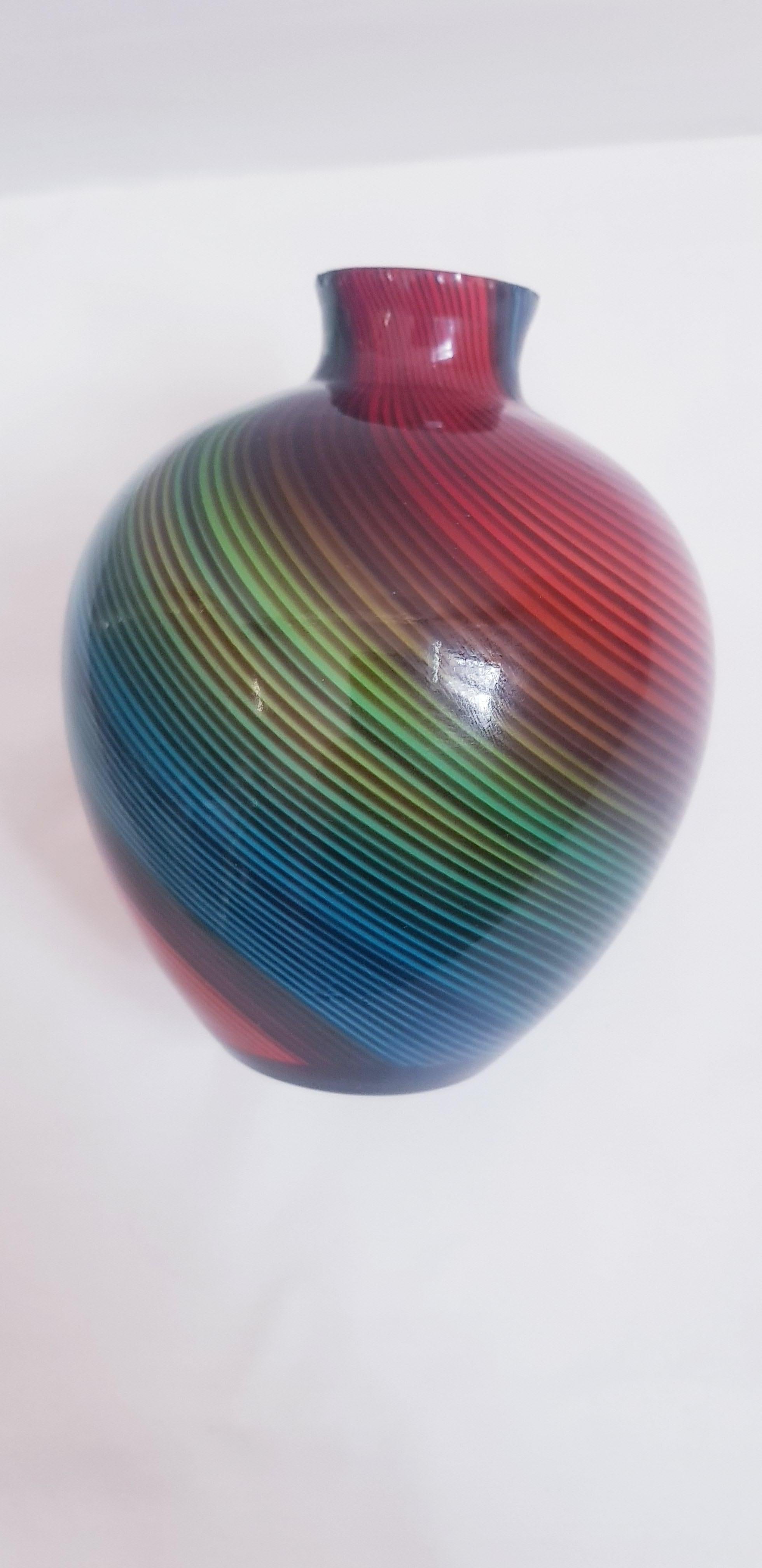 Art Deco Murano Glass Mezza Filligrana Decorative Vase by Dino Martens  For Sale