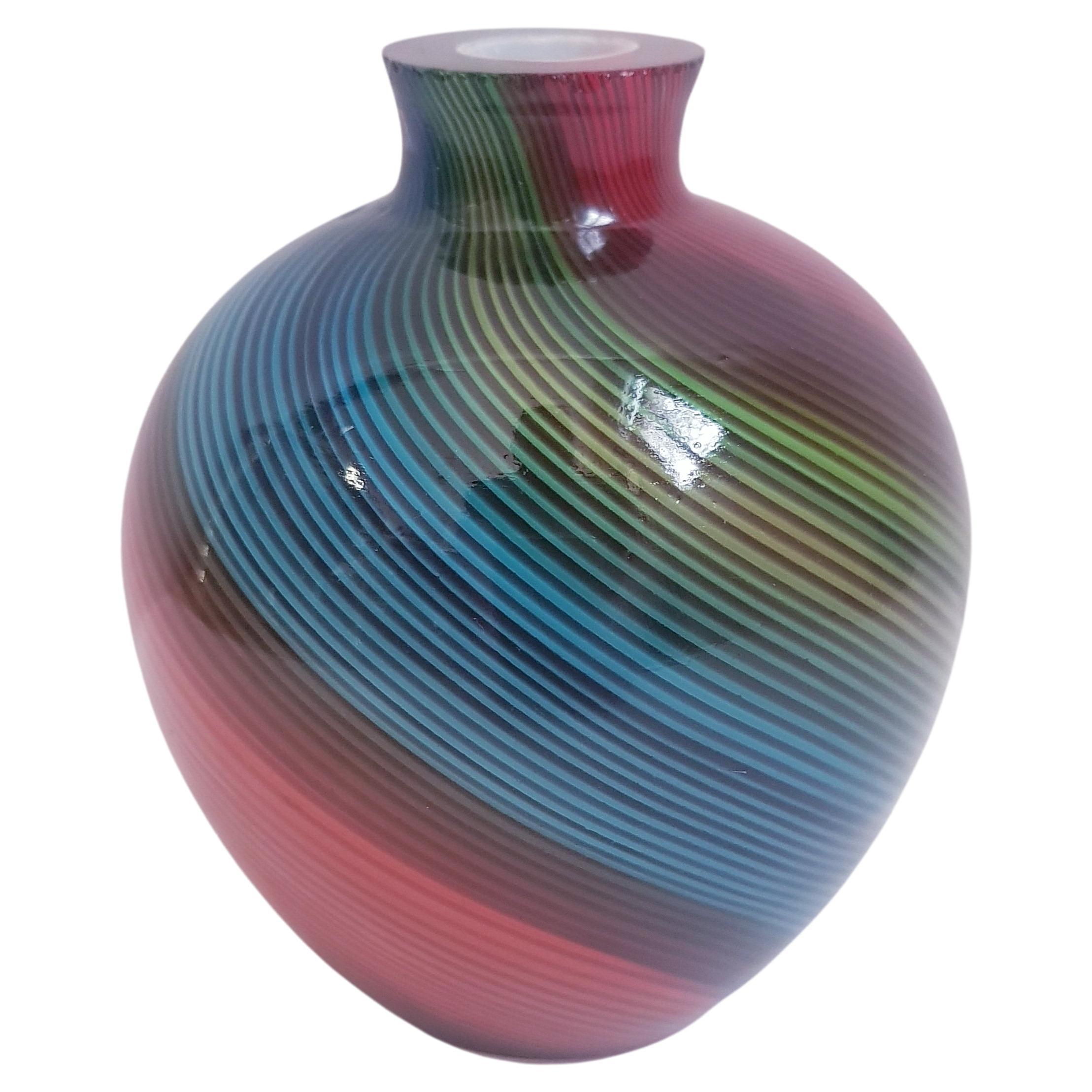 Murano Glass Mezza Filligrana Decorative Vase by Dino Martens  For Sale