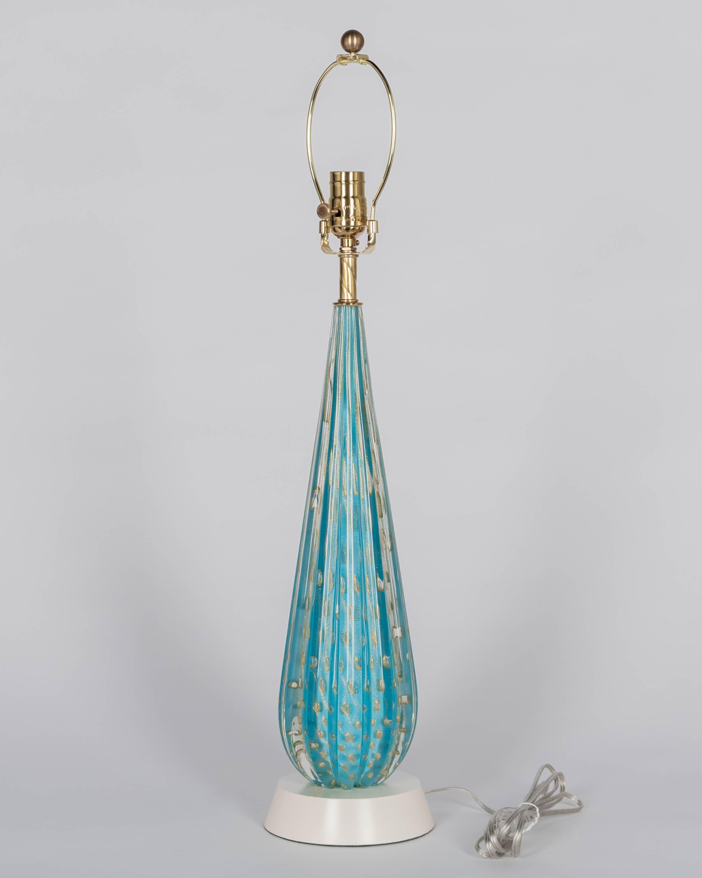 Mid-Century Modern Lampe Barbini en verre de Murano bleu du milieu du siècle en vente