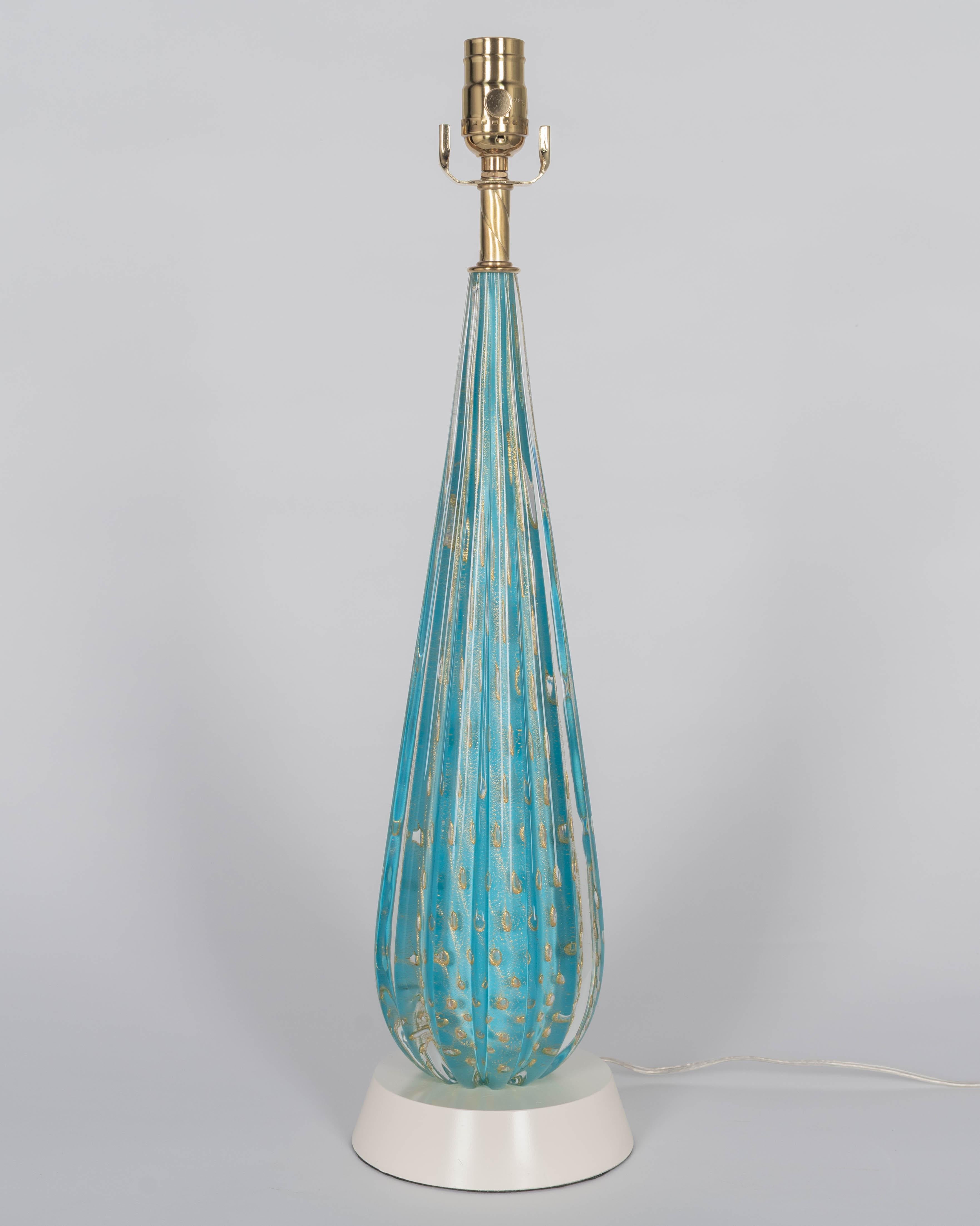 italien Lampe Barbini en verre de Murano bleu du milieu du siècle en vente