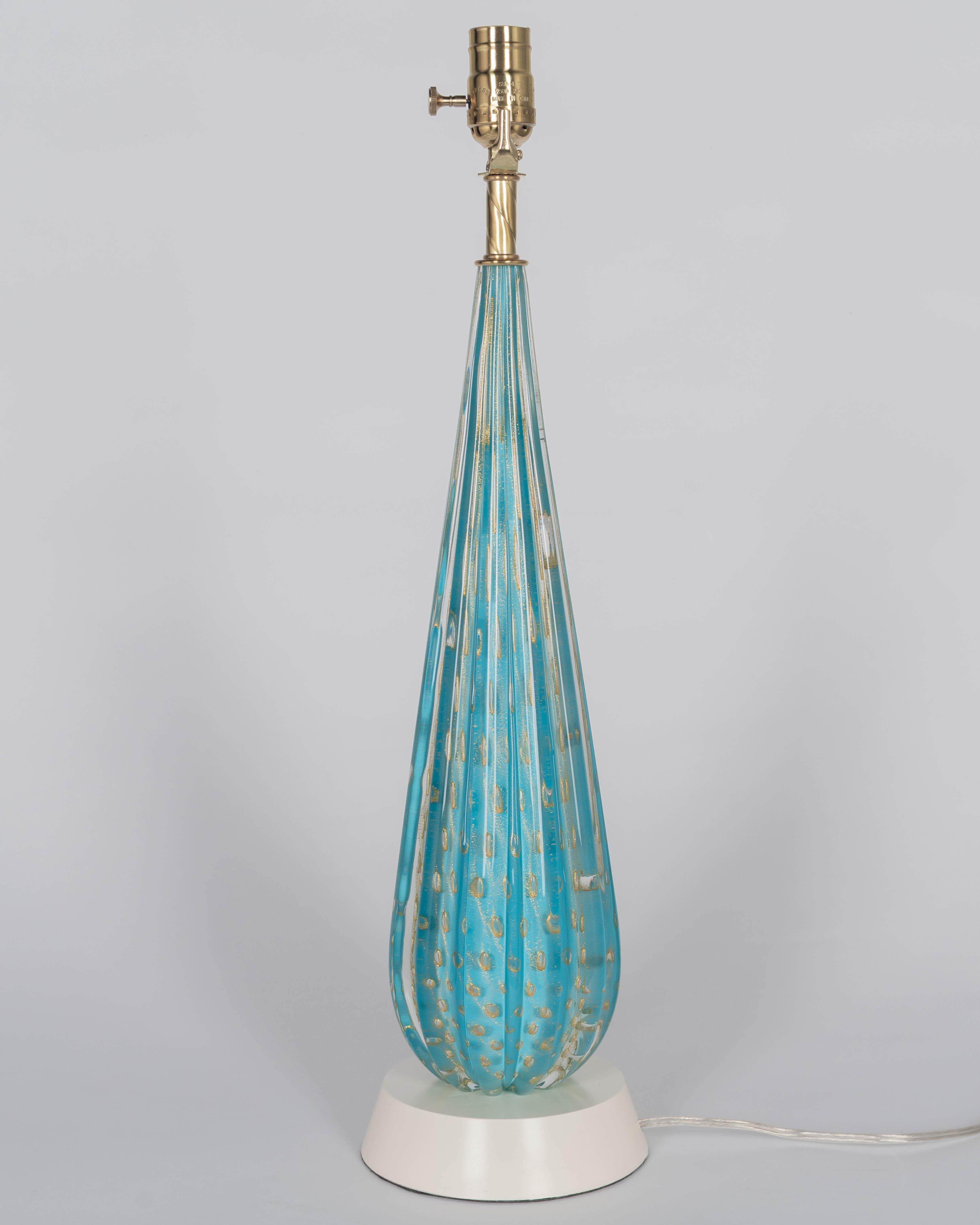 Fait main Lampe Barbini en verre de Murano bleu du milieu du siècle en vente