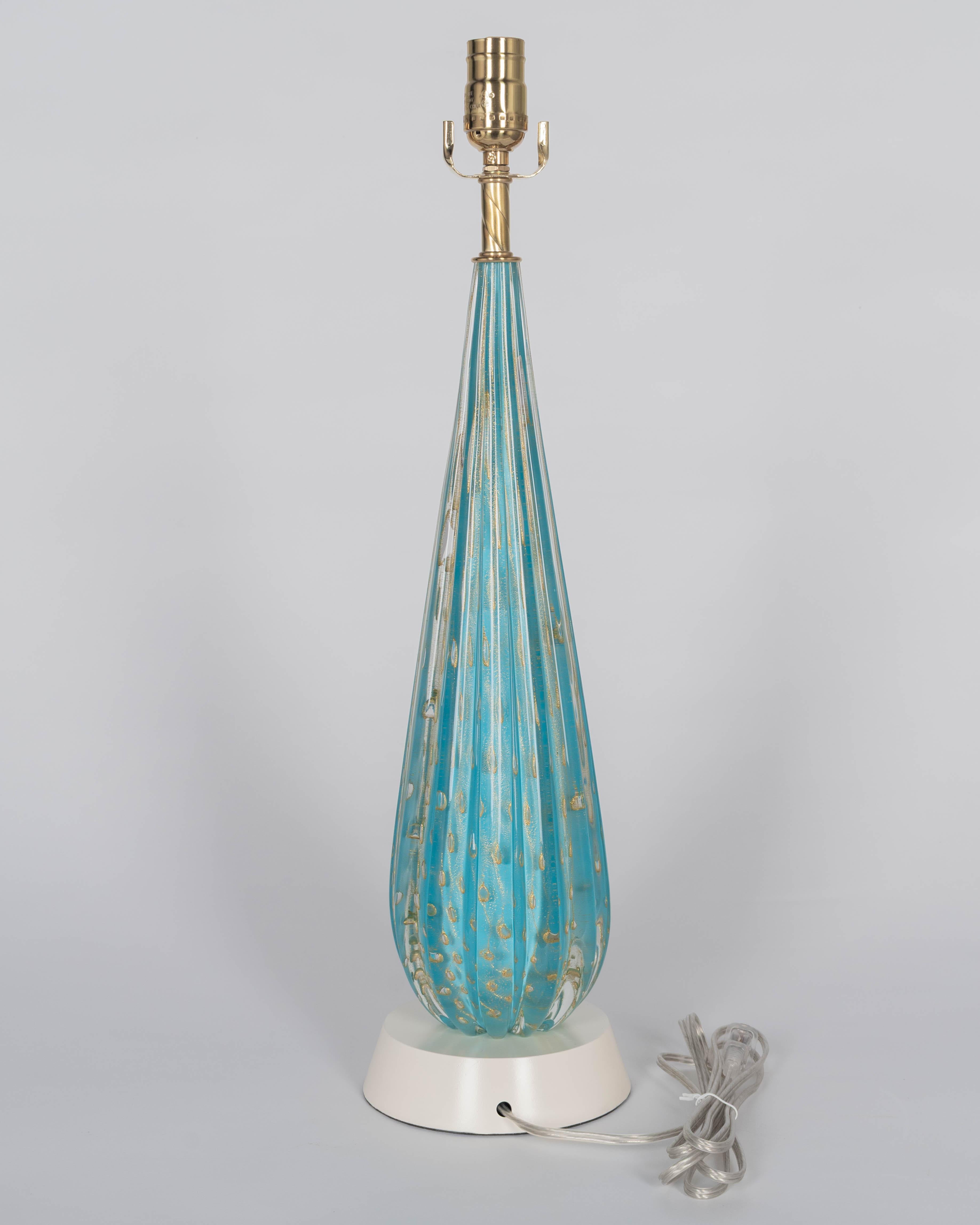 Milieu du XXe siècle Lampe Barbini en verre de Murano bleu du milieu du siècle en vente