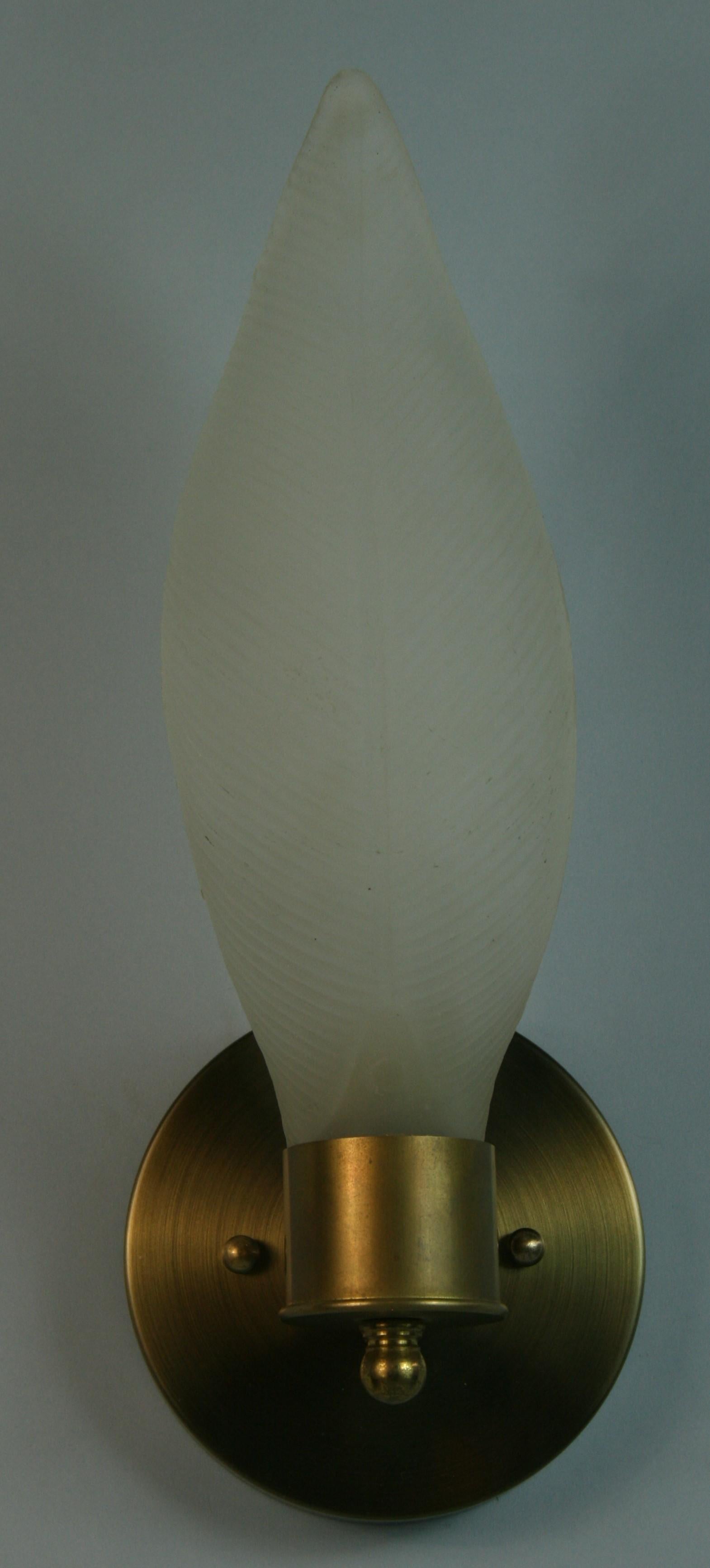 Murano Glass  Mid Century  Frosted Glass Leaf Sconces a Pair  For Sale 3