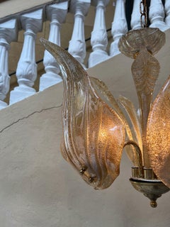 Murano Glass Midcentury Gold Leaf Chandelier, 1980s