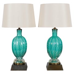 Murano Glass Mid Century Lamps, a Pair
