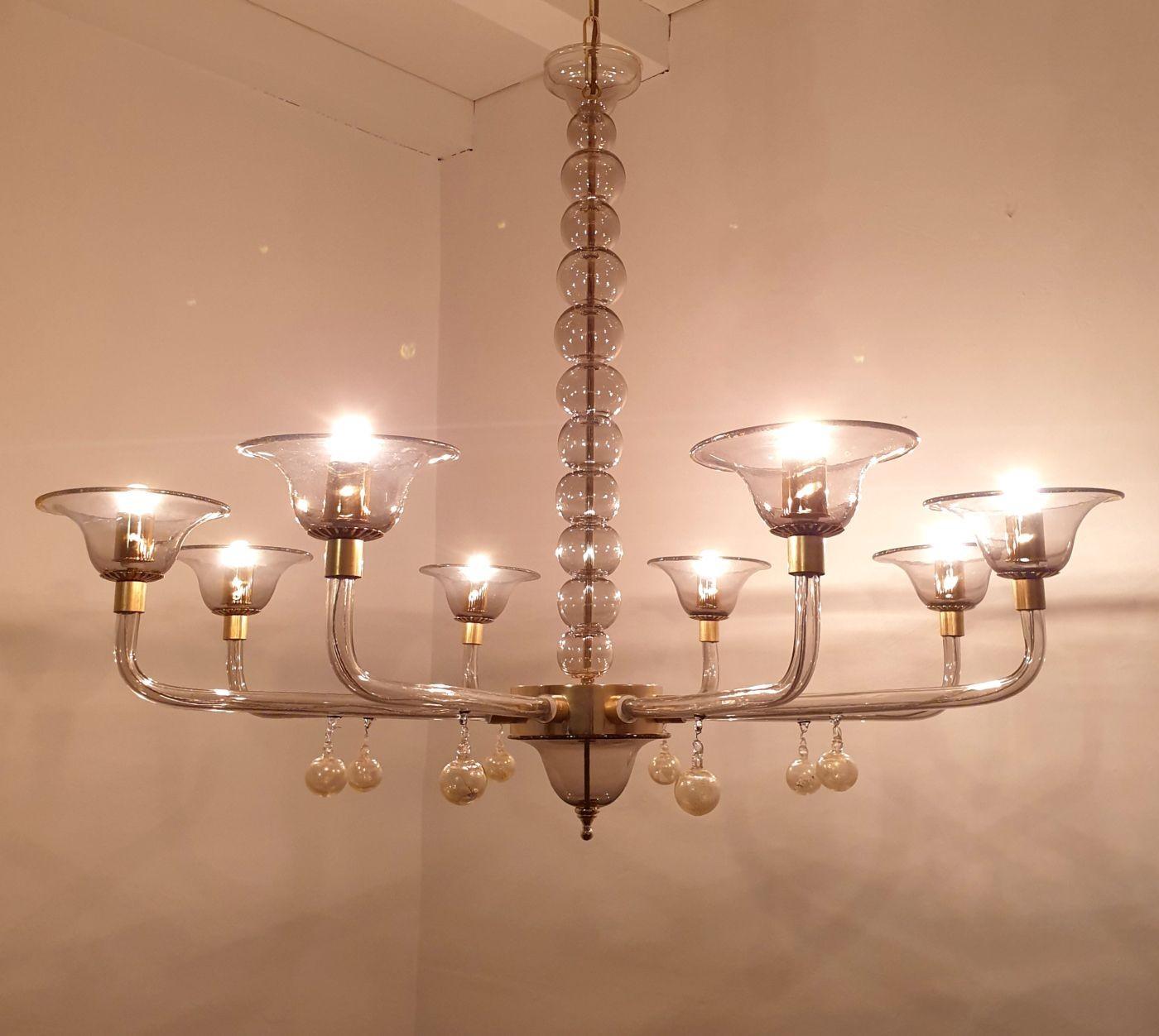 Murano Glass Mid-Century Large Chandelier, Venini Style In Excellent Condition In Dallas, TX