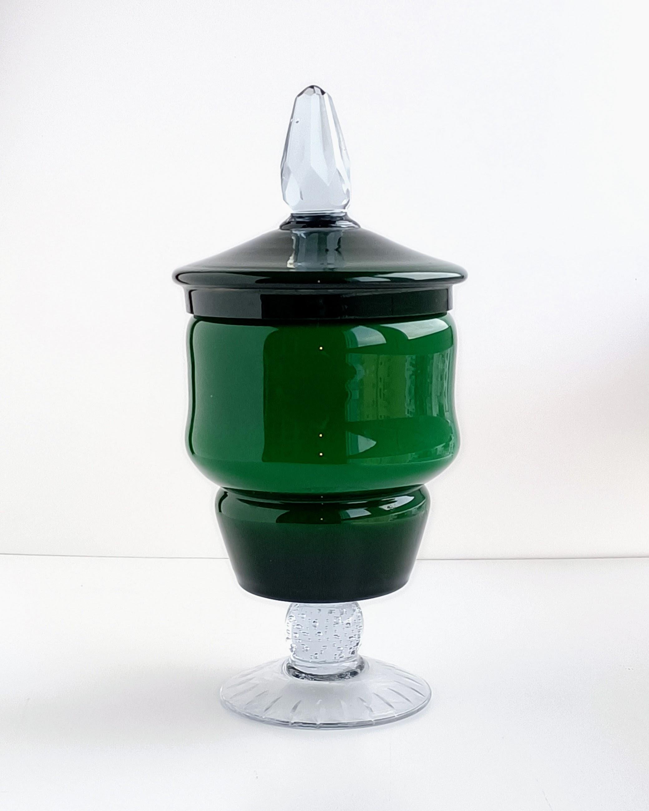 Murano Glas Mid Century Modern Smaragdgrüner Bombon Jar, Italien, ca. 1950er Jahre (Italienisch)