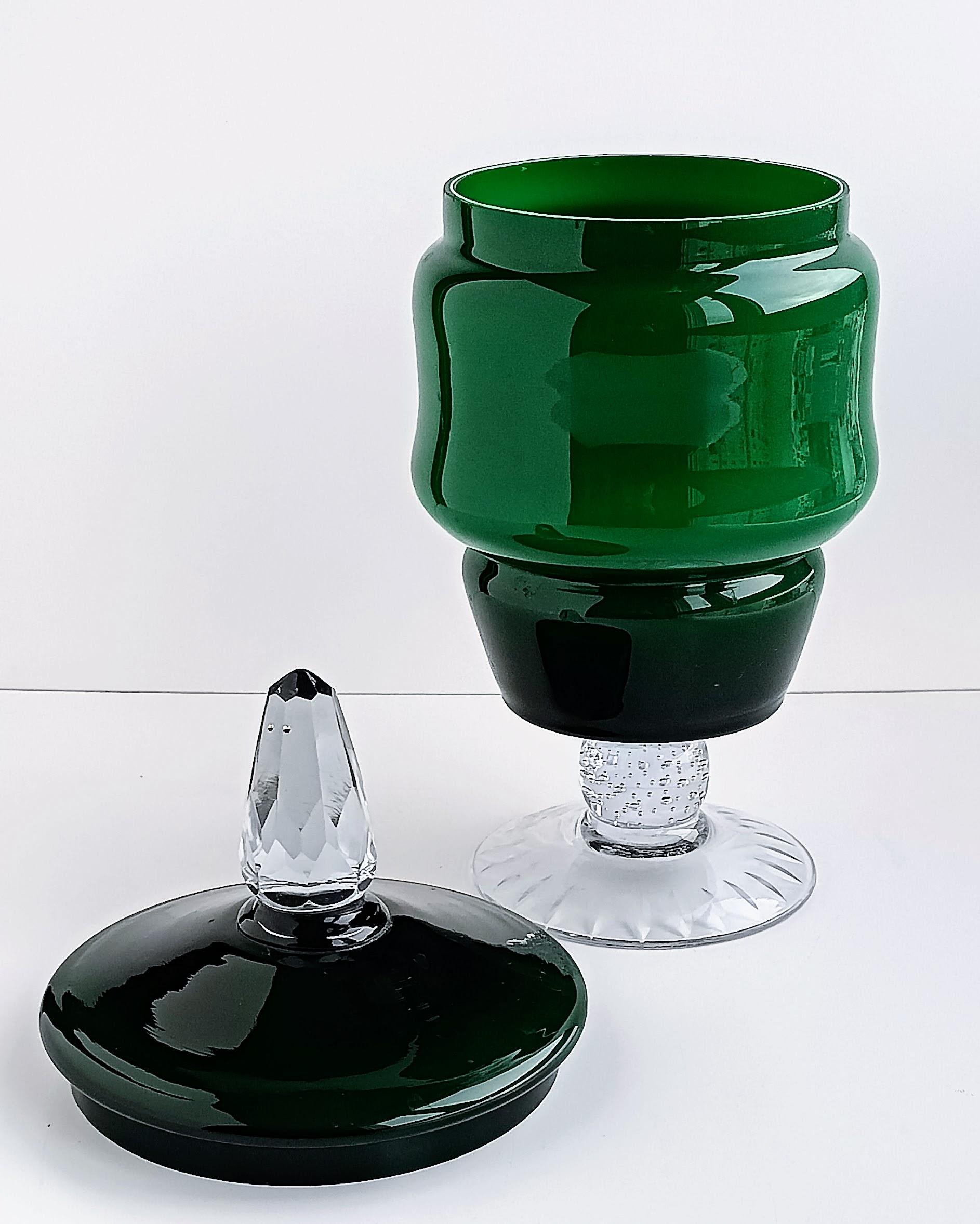 Murano Glas Mid Century Modern Smaragdgrüner Bombon Jar, Italien, ca. 1950er Jahre (Muranoglas)