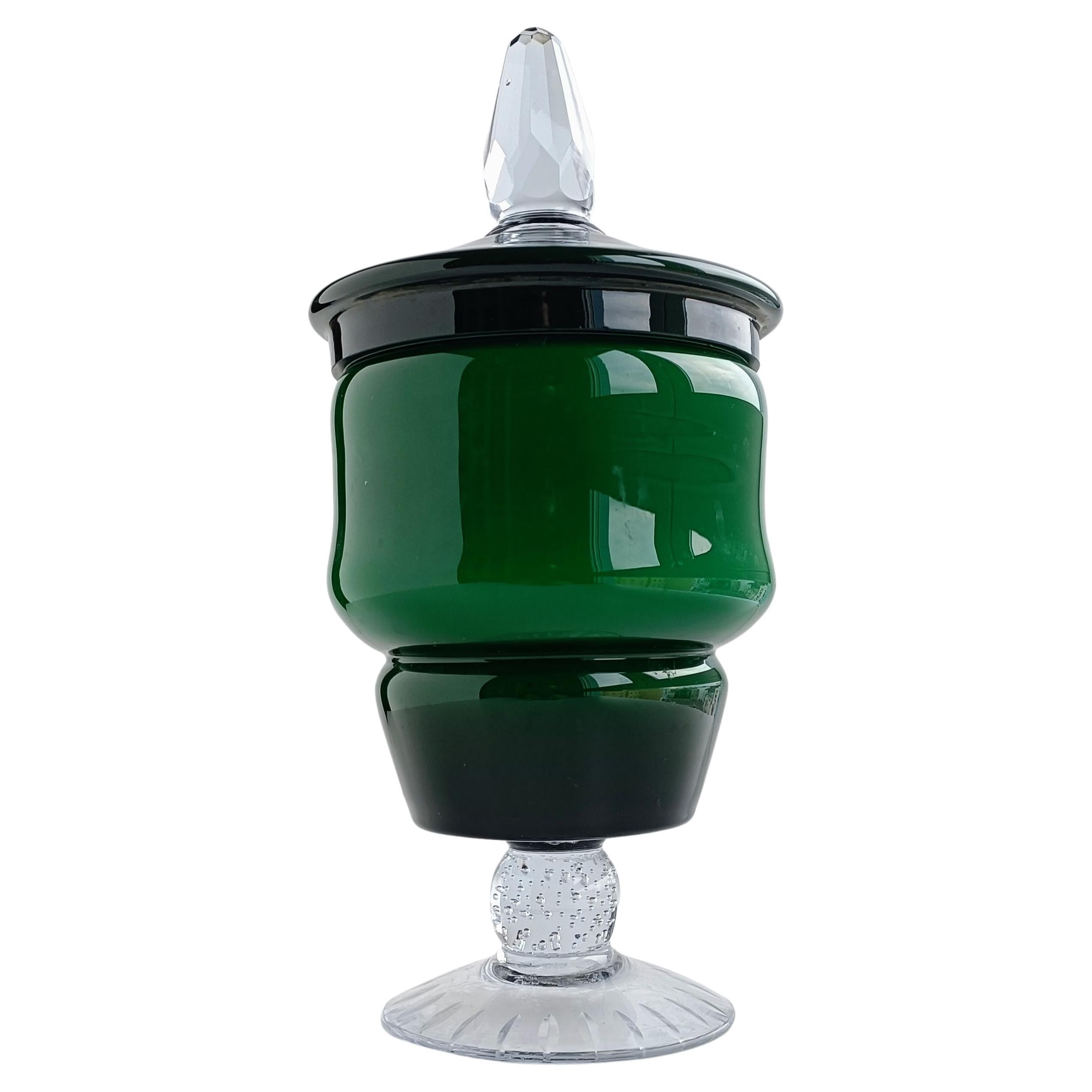 Murano Glas Mid Century Modern Smaragdgrüner Bombon Jar, Italien, ca. 1950er Jahre