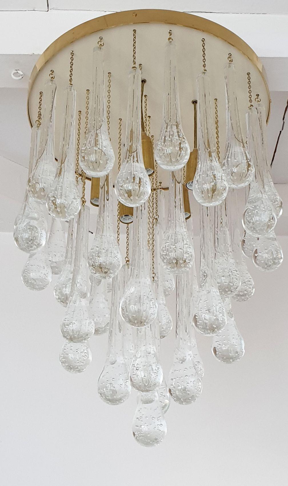 Murano Glass Flush Mount Chandelier Italy In Excellent Condition For Sale In Dallas, TX