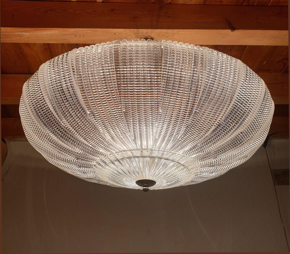 Brass Murano glass Mid Century Modern Flush Mount For Sale