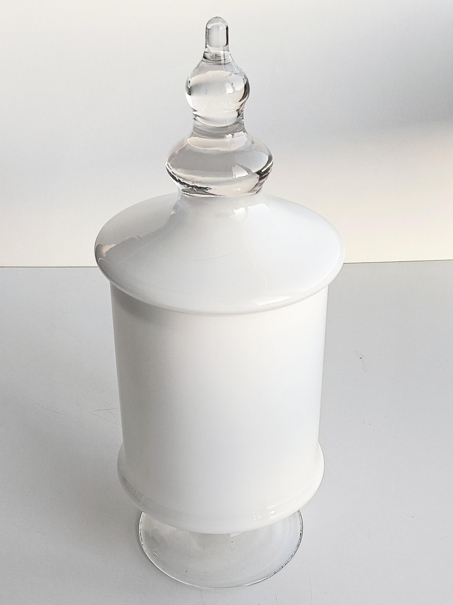 Mid-Century Modern Murano Glass Mid Century Modern White  Bombon Jar, Italy 1960s For Sale
