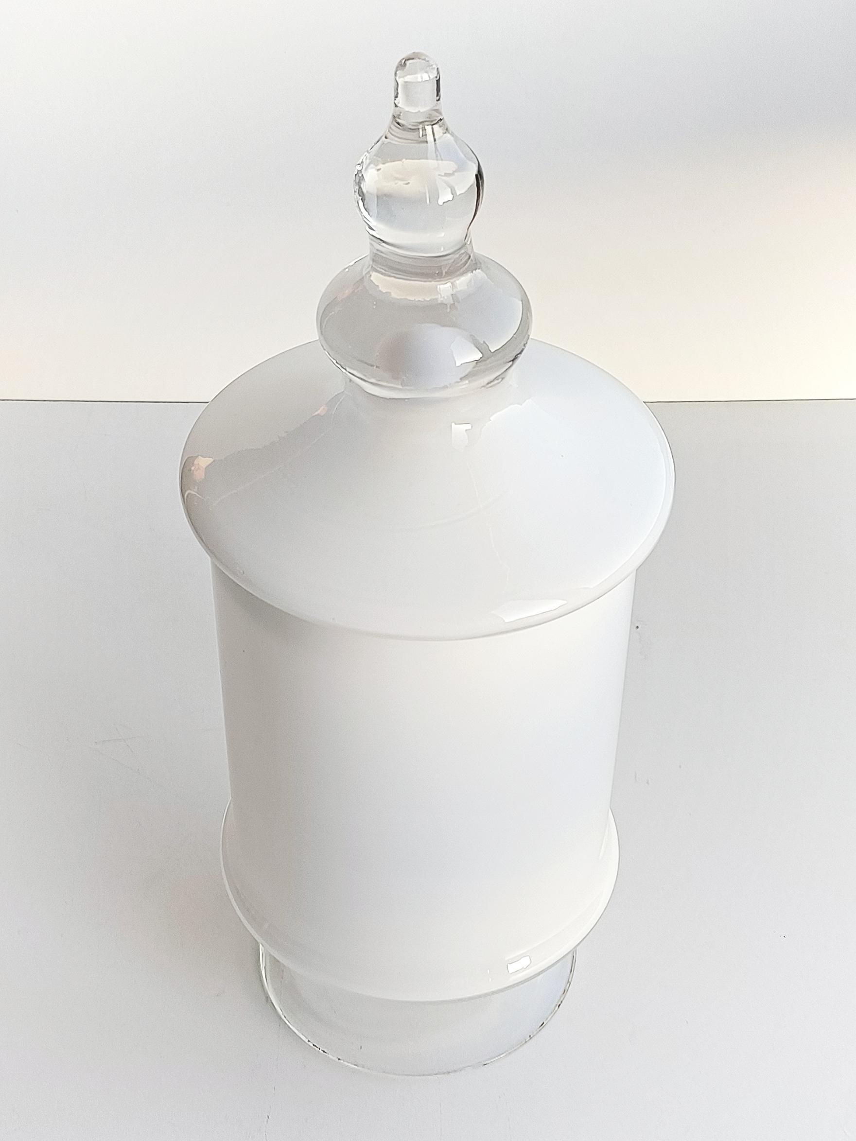 Italian Murano Glass Mid Century Modern White  Bombon Jar, Italy 1960s For Sale