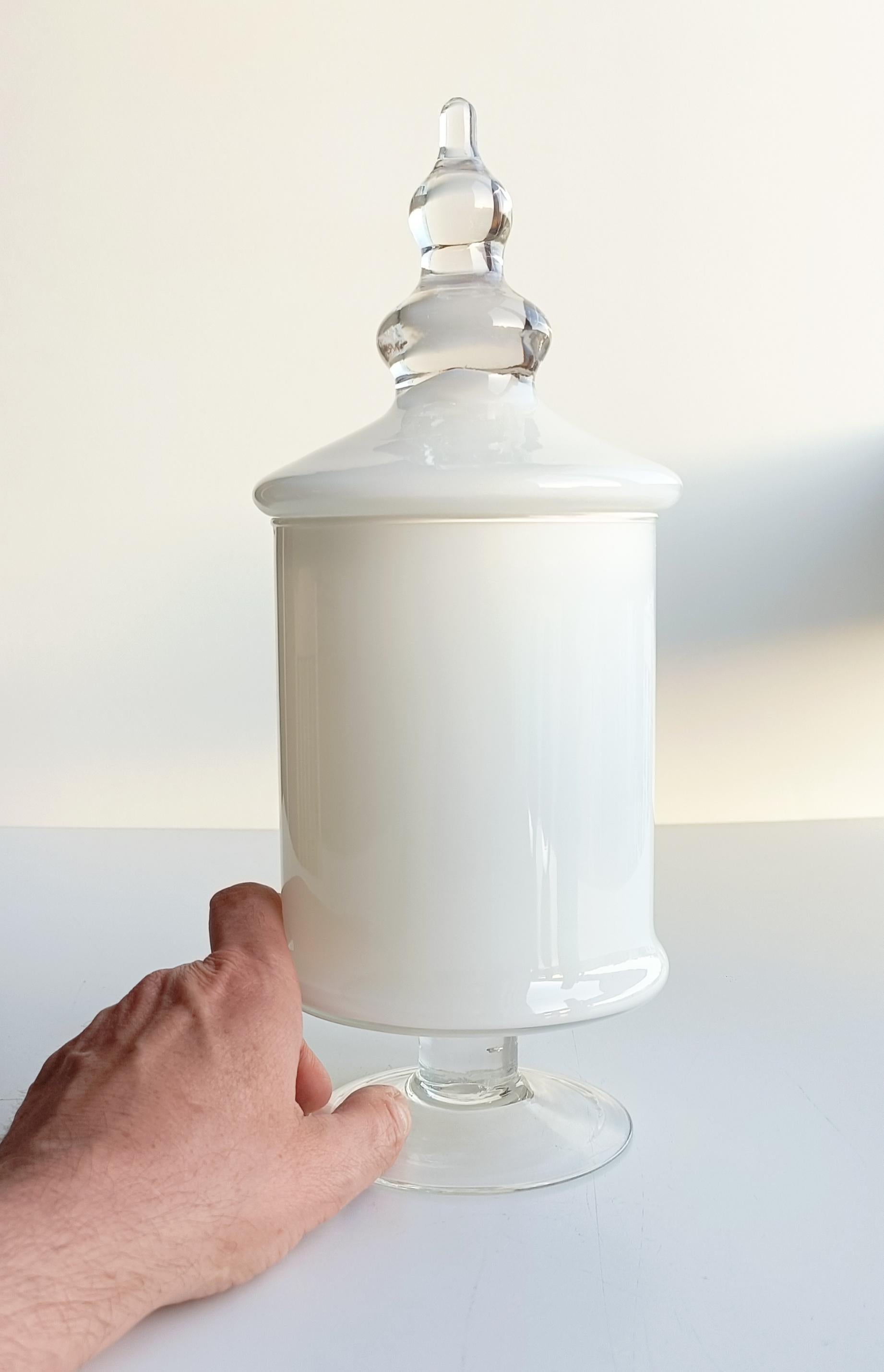 Mid-20th Century Murano Glass Mid Century Modern White  Bombon Jar, Italy 1960s For Sale