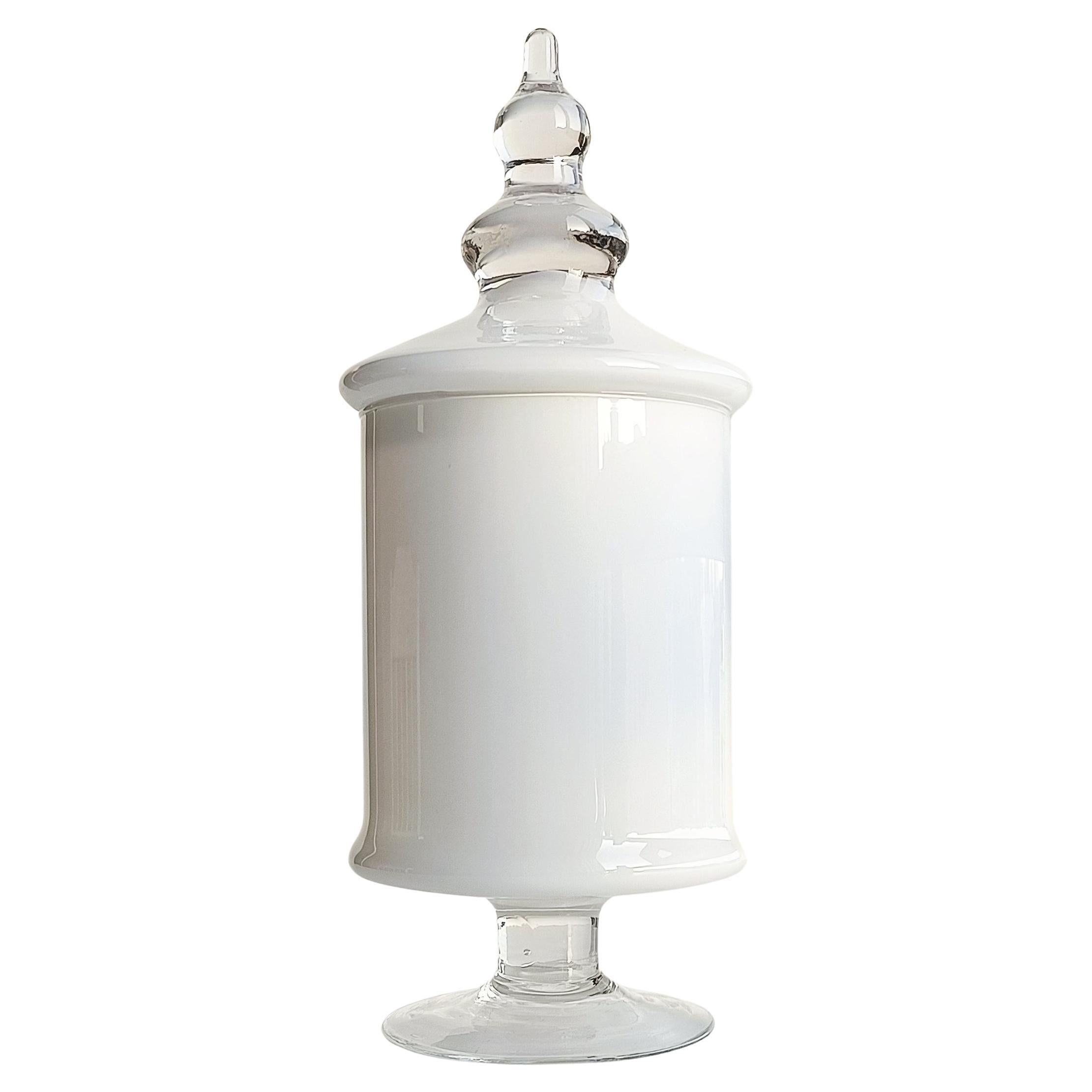 Murano Glass Mid Century Modern White  Bombon Jar, Italy 1960s For Sale