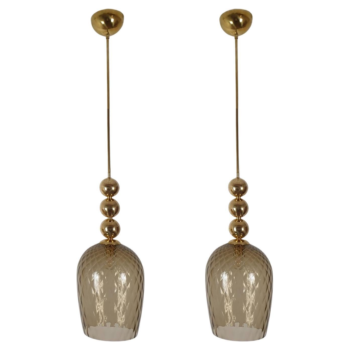 Murano glass Mid Century pendants - a pair For Sale