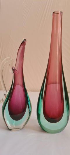 Mid-Century Murano Glass Sommerso Vase and Carafe, Flavio Poli