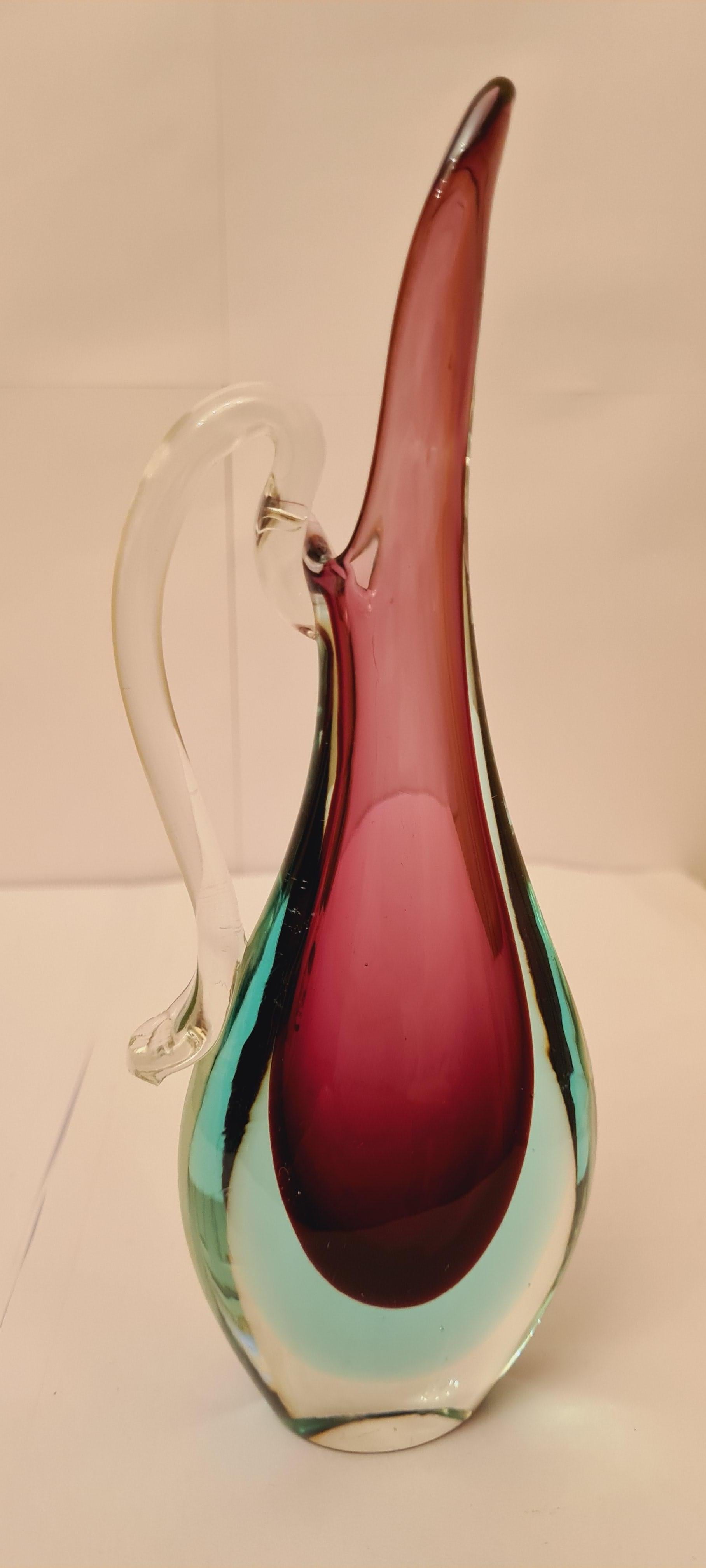 Mid-Century Murano Glass Sommerso Vase and Carafe, Flavio Poli For Sale 1