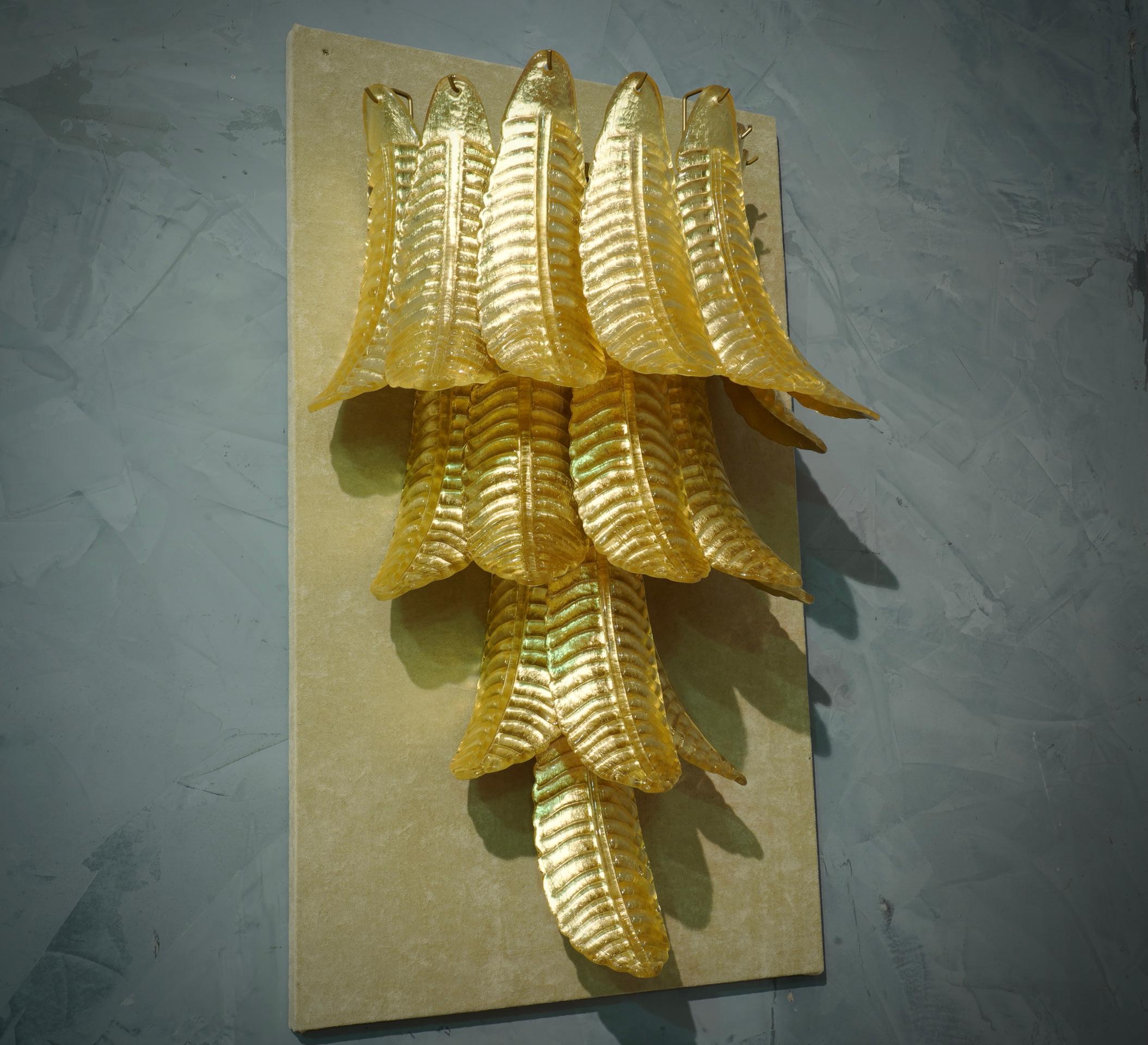 Italian Murano Glass Midcentury Gold Leaf Wall Light Sconces, 1980 For Sale