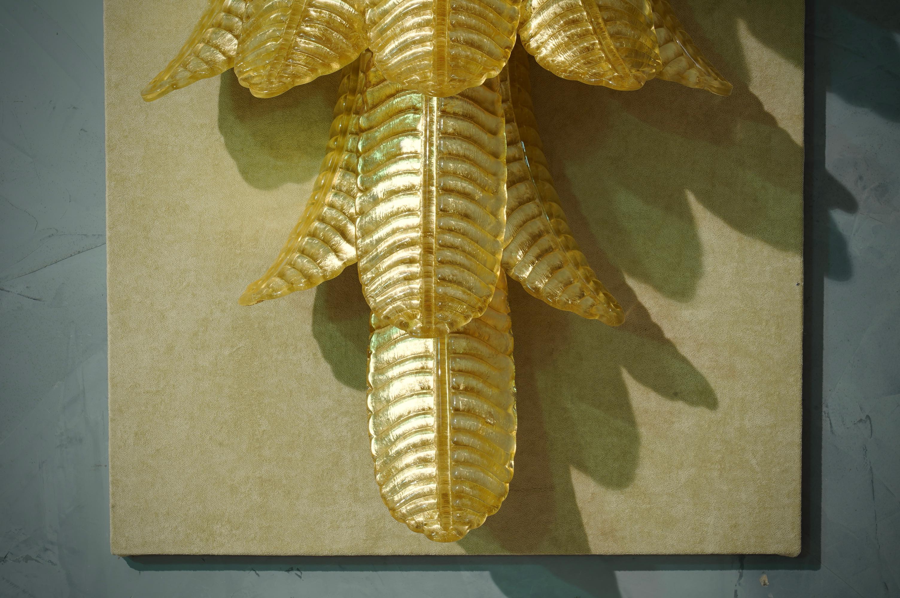 Murano Glas Midcentury Blattgold Wandleuchten Sconces, 1980 (Ende des 20. Jahrhunderts) im Angebot
