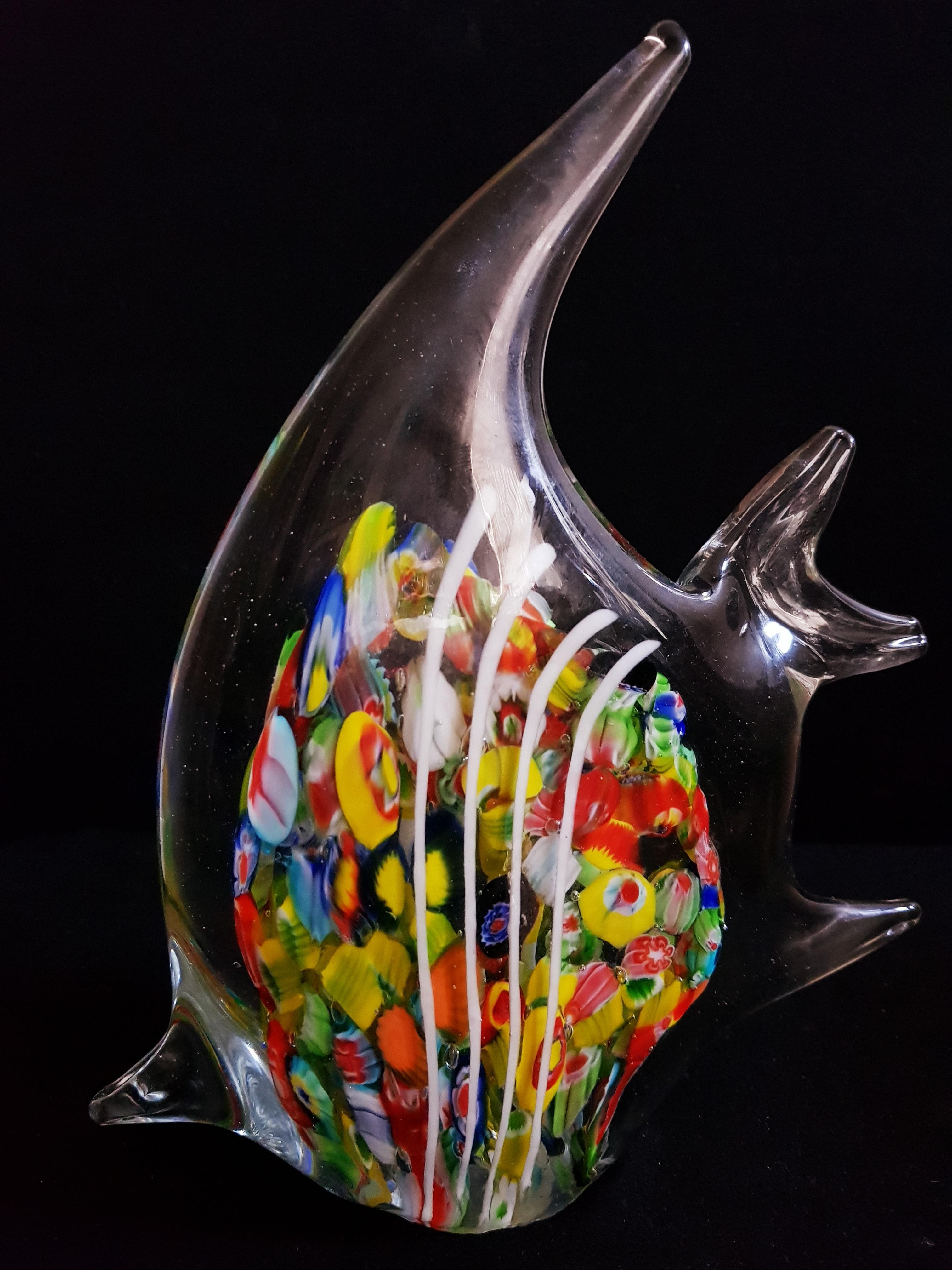 Italian Murano Glass Millefiori Angelfish For Sale