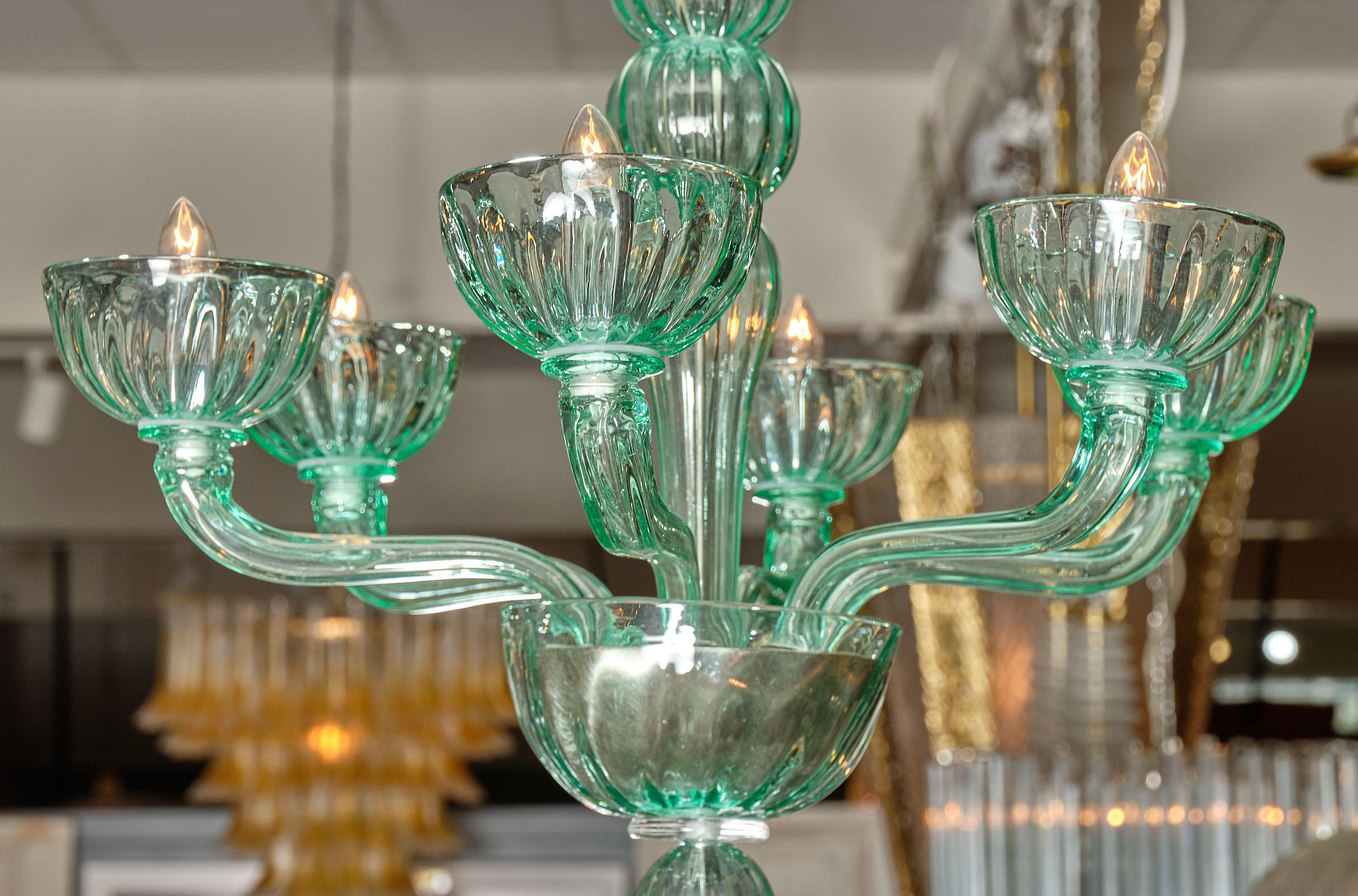 Murano Glass Mint Two-Tiered Chandelier In Good Condition In Austin, TX