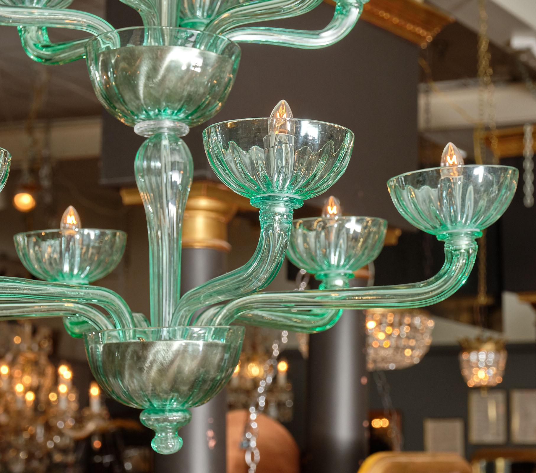 Late 20th Century Murano Glass Mint Two-Tiered Chandelier