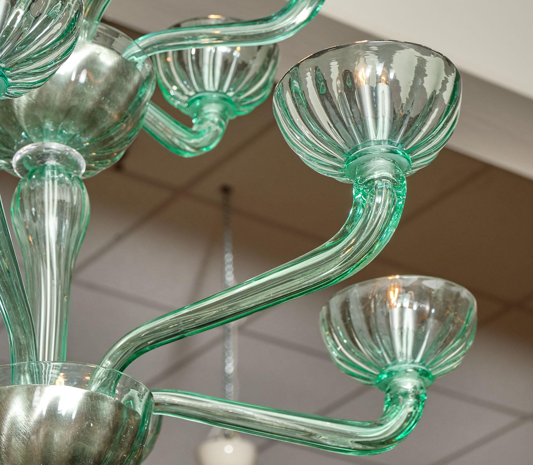 Blown Glass Murano Glass Mint Two-Tiered Chandelier