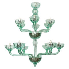 Murano Glass Mint Two-Tiered Chandelier