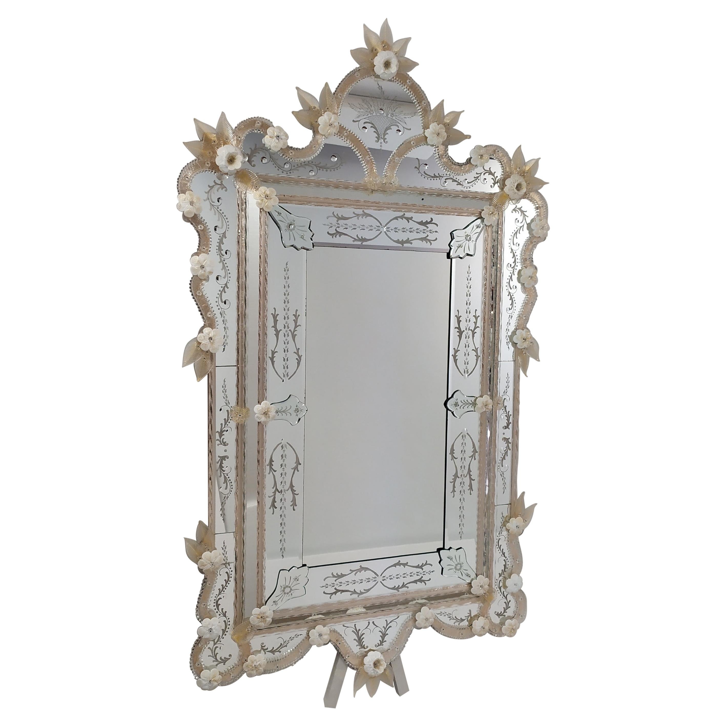 Vintage Murano Glass and Brass Mirror at 1stDibs