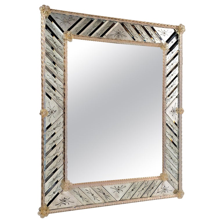 Murano Glass Mirror Rectangular, in Style by Fratelli Tosi For