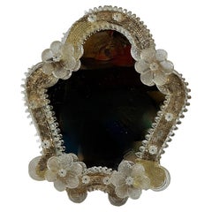 Murano Glass Mirror with clear Flowers 1950s, Italy Venetian Venice
