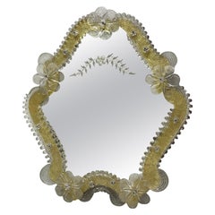 Murano Glass Mirror with Flowers 1950s, Italy Venetian Venice