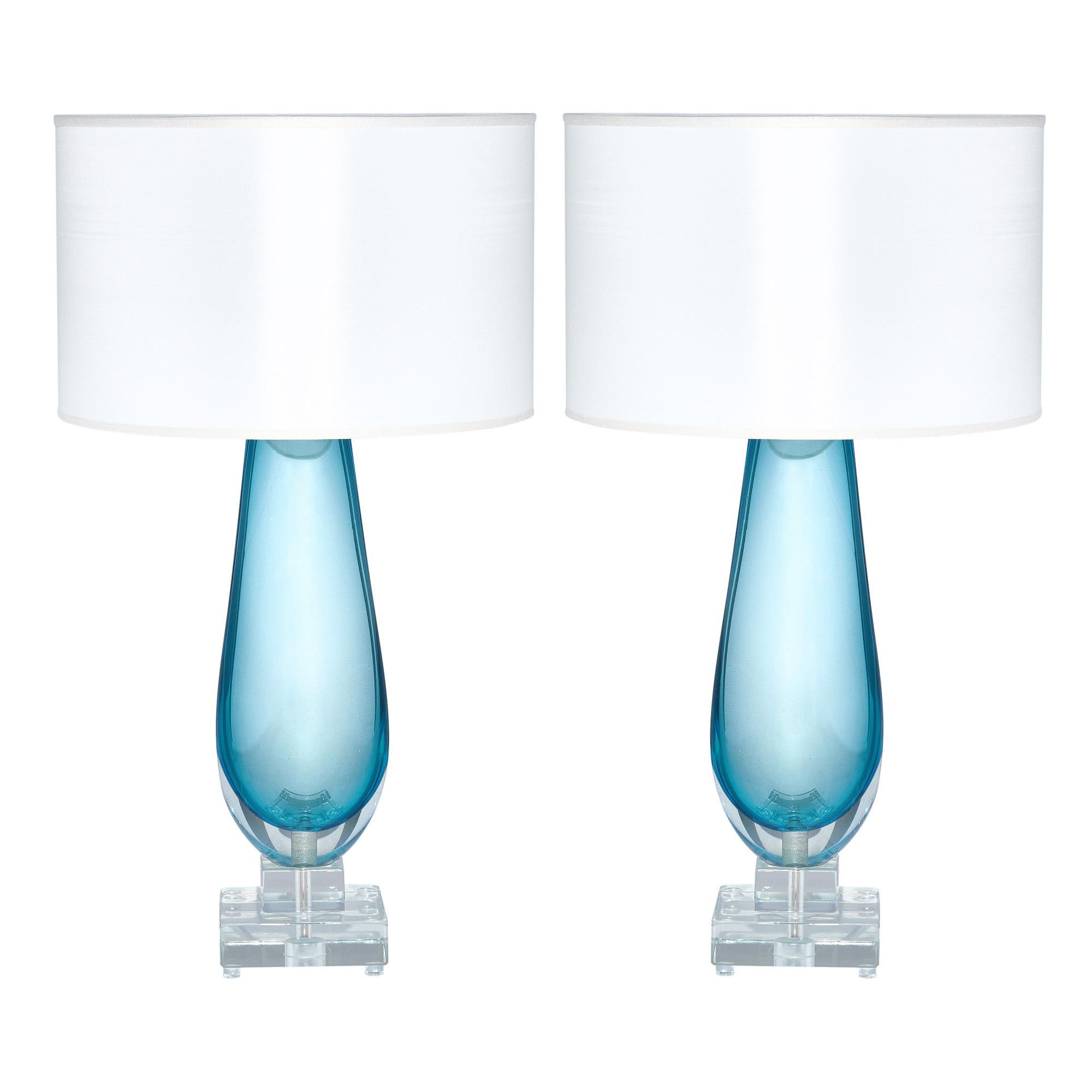 Murano Glass Mirrored Aqua Lamps