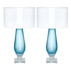 Murano Glass Mirrored Aqua Lamps